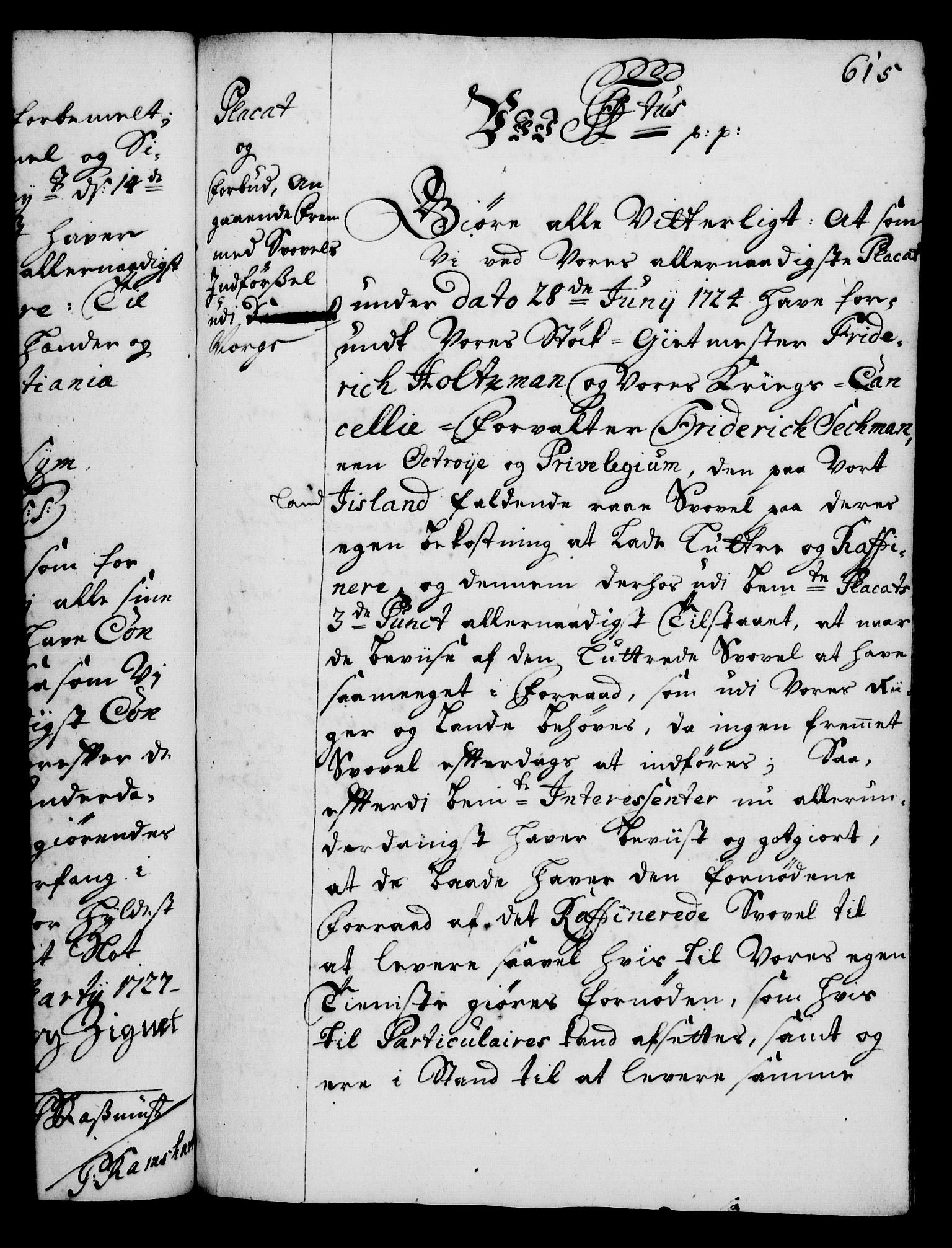 Rentekammeret, Kammerkanselliet, RA/EA-3111/G/Gg/Gga/L0002: Norsk ekspedisjonsprotokoll med register (merket RK 53.2), 1723-1727, p. 615