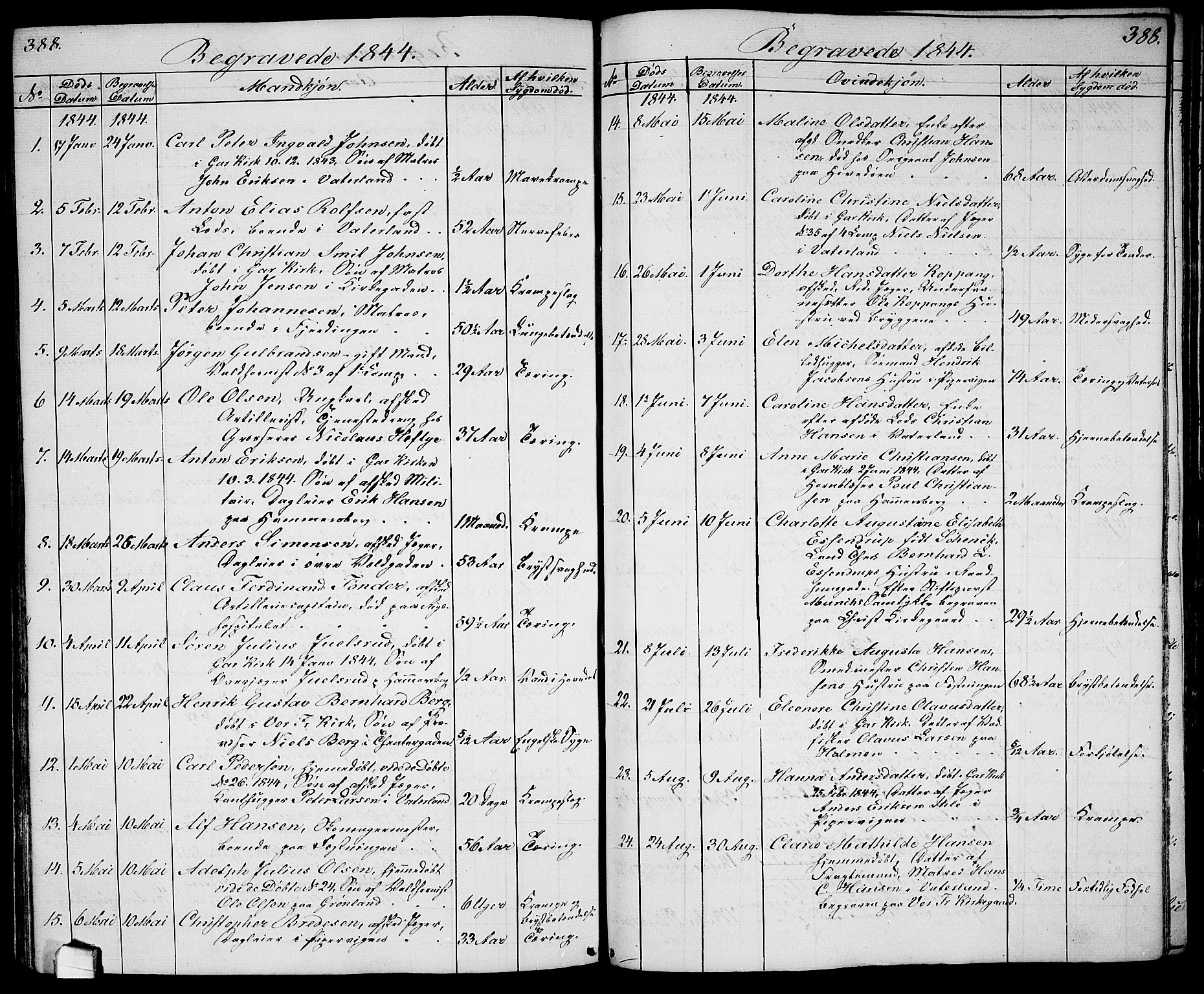 Garnisonsmenigheten Kirkebøker, SAO/A-10846/G/Ga/L0005: Parish register (copy) no. 5, 1841-1860, p. 388