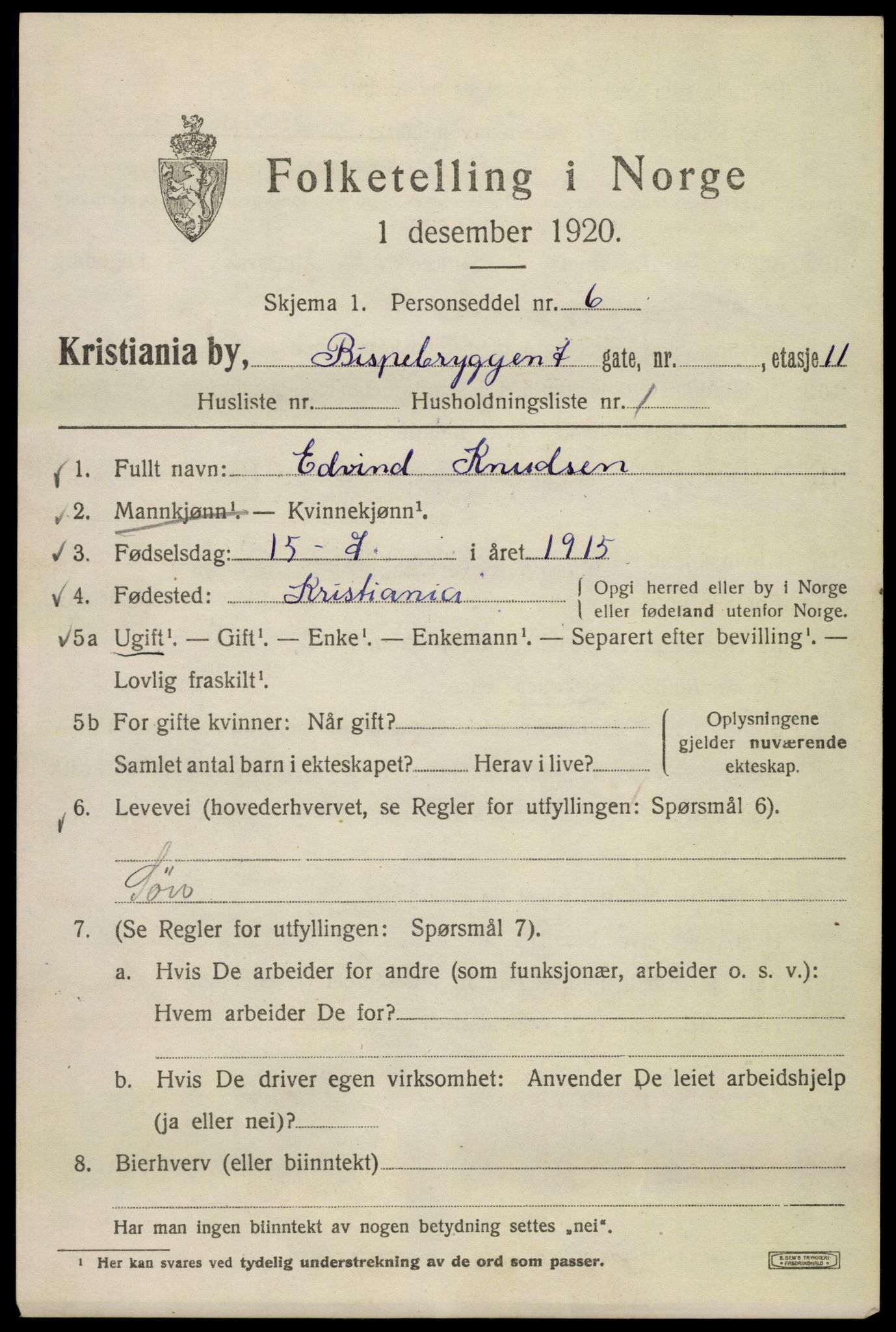 SAO, 1920 census for Kristiania, 1920, p. 157007