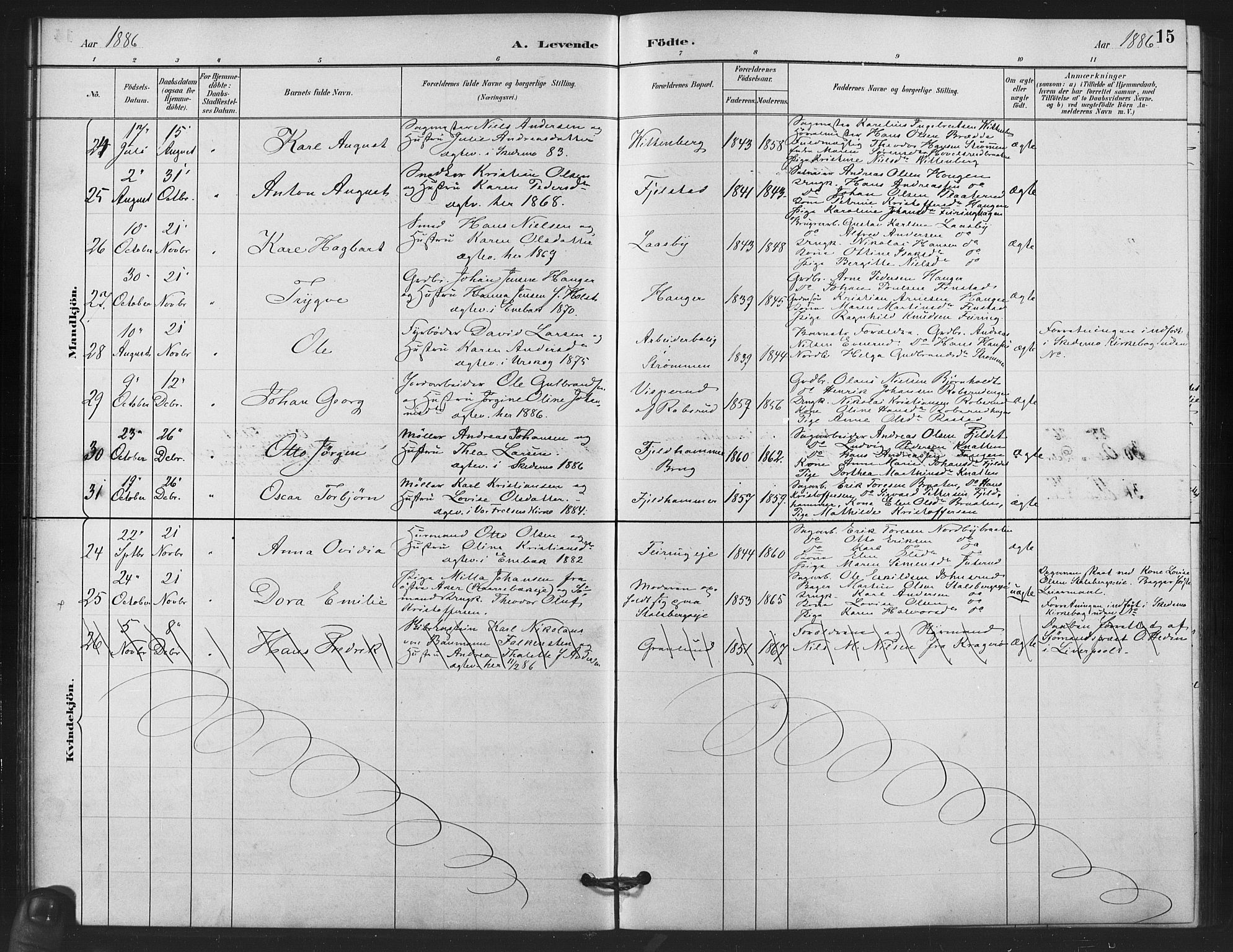 Skedsmo prestekontor Kirkebøker, AV/SAO-A-10033a/F/Fb/L0001: Parish register (official) no. II 1, 1883-1901, p. 15