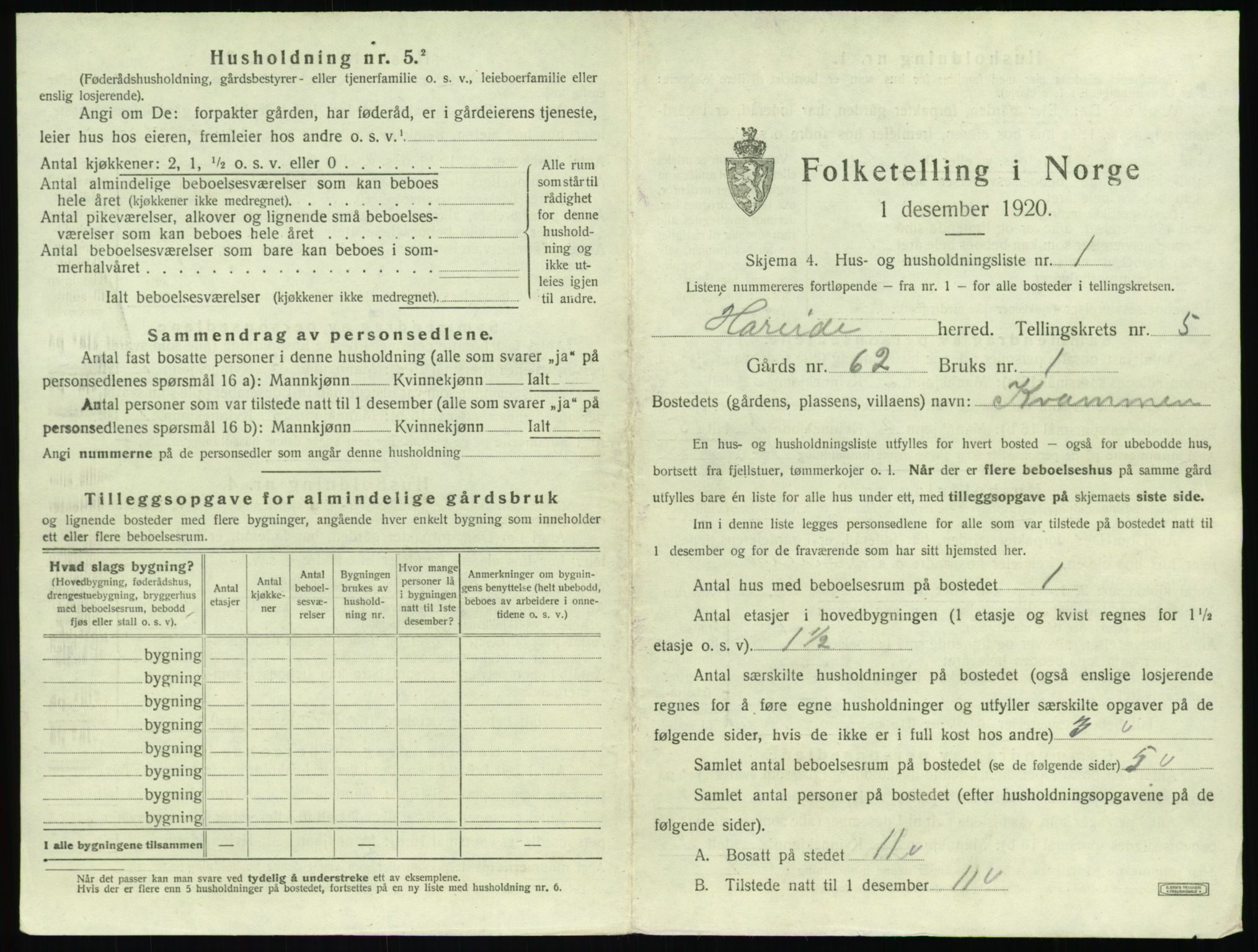 SAT, 1920 census for Hareid, 1920, p. 239