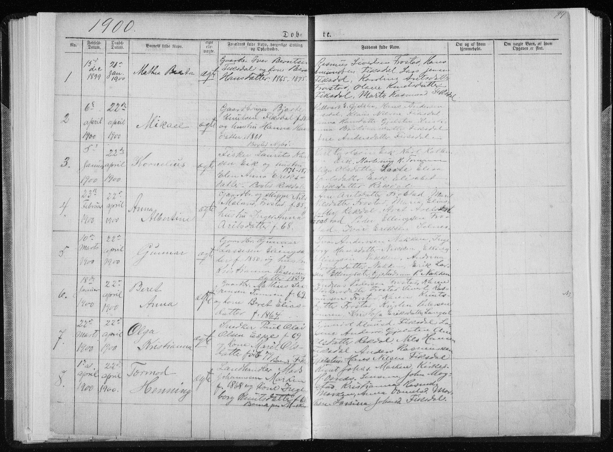 Ministerialprotokoller, klokkerbøker og fødselsregistre - Møre og Romsdal, SAT/A-1454/540/L0541: Parish register (copy) no. 540C01, 1867-1920, p. 84