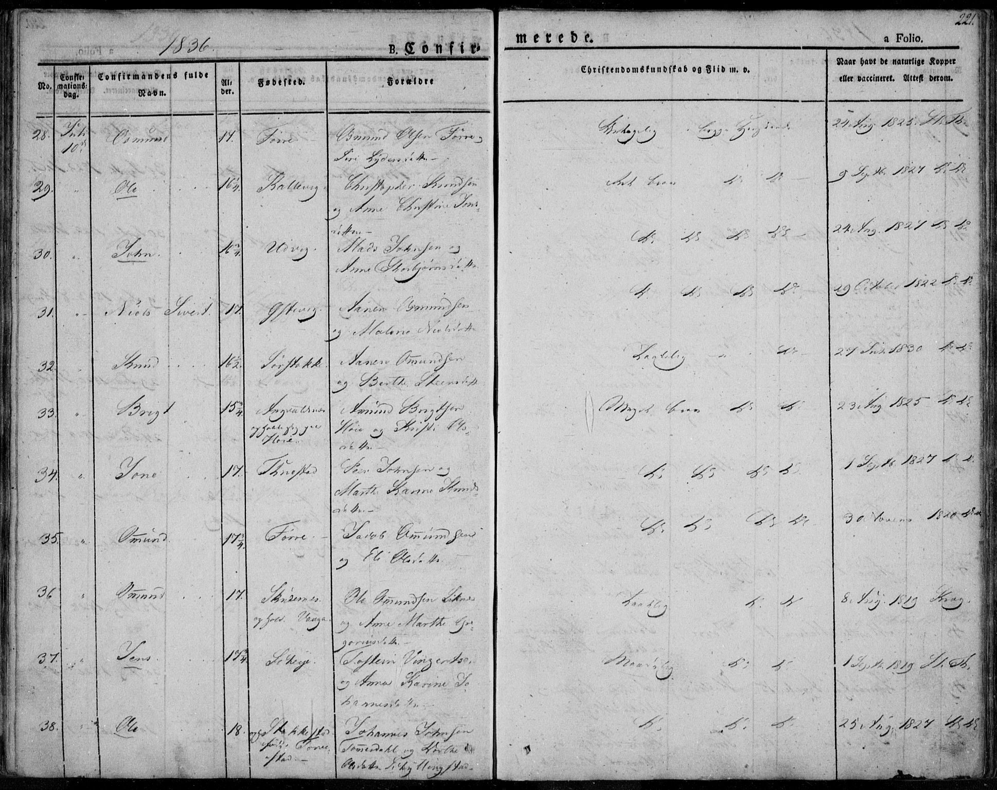 Avaldsnes sokneprestkontor, AV/SAST-A -101851/H/Ha/Haa/L0005: Parish register (official) no. A 5.1, 1825-1841, p. 221