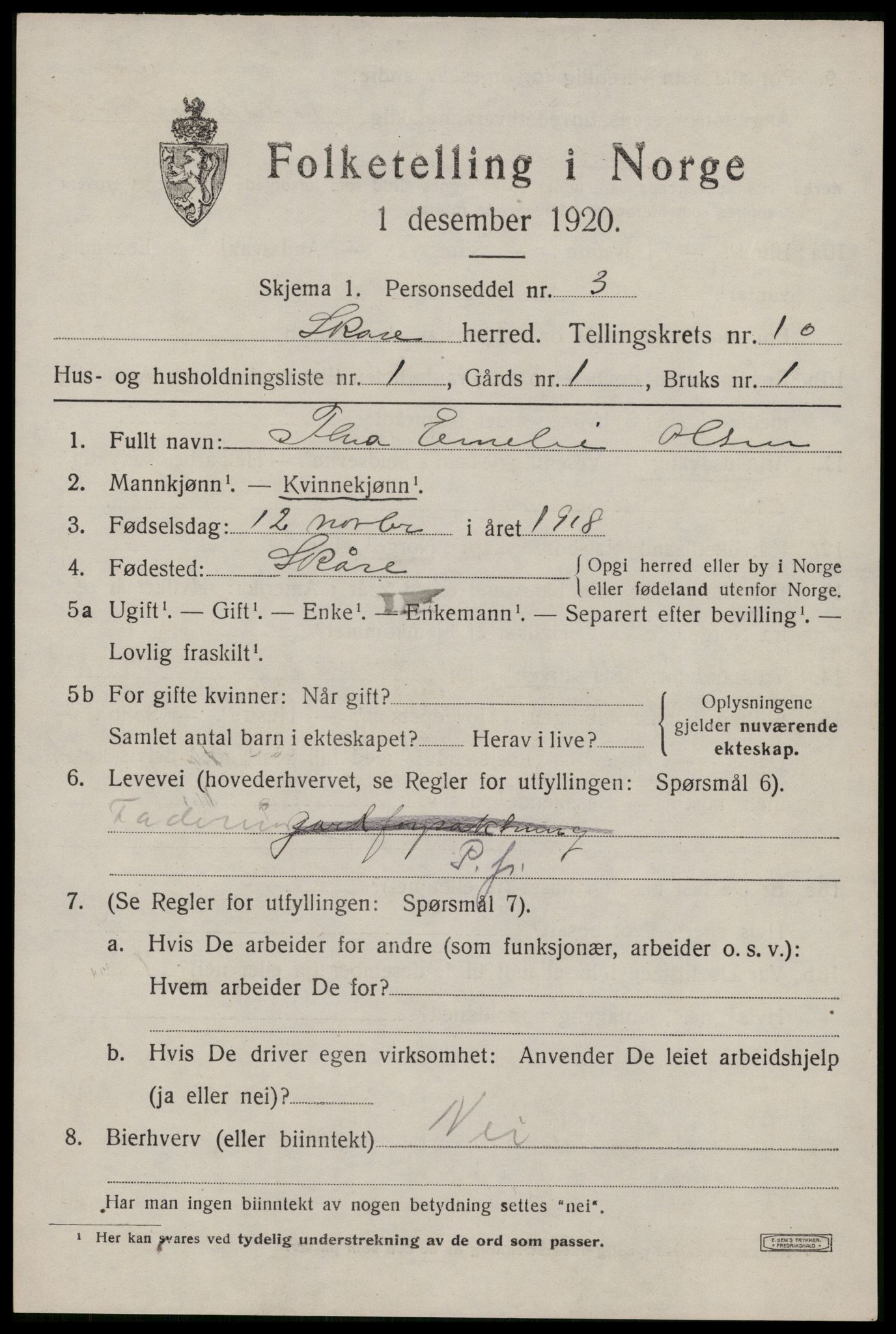 SAST, 1920 census for Skåre, 1920, p. 7862