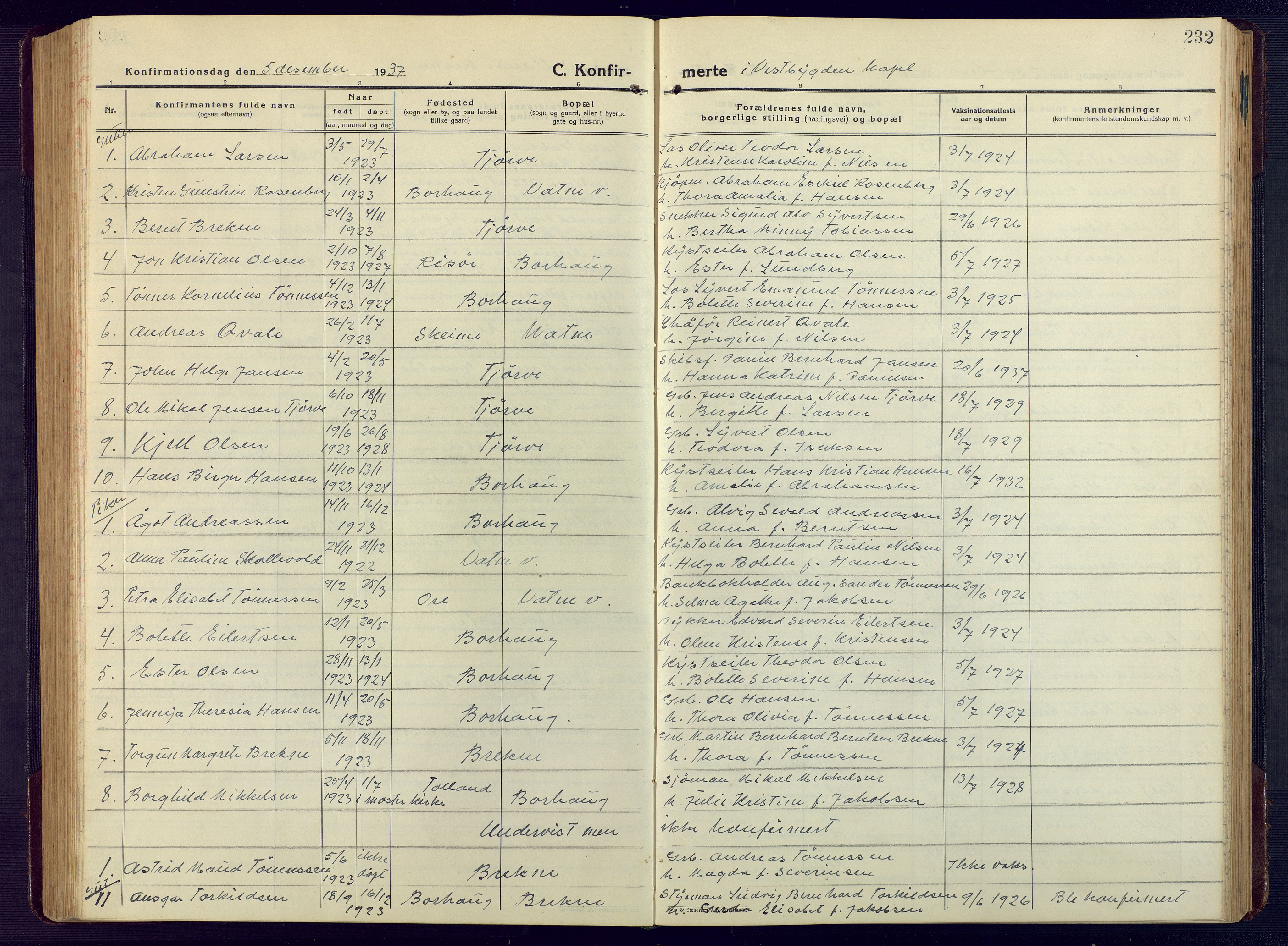 Lista sokneprestkontor, SAK/1111-0027/F/Fb/L0006: Parish register (copy) no. B 6, 1924-1947, p. 232