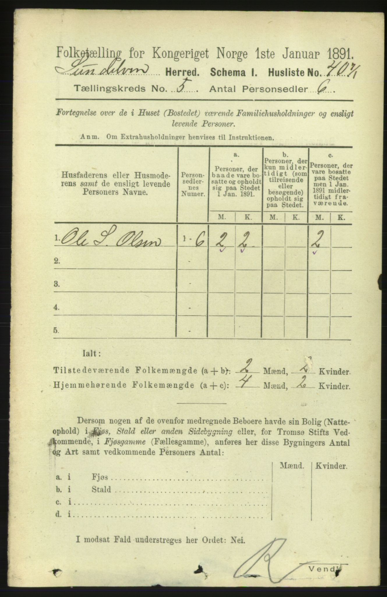 RA, 1891 census for 1523 Sunnylven, 1891, p. 1134