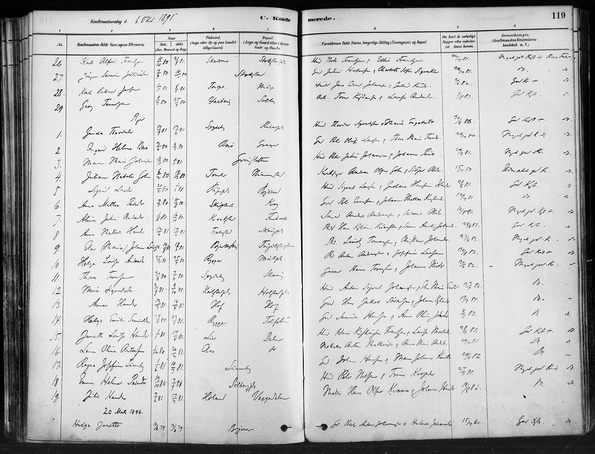 Hobøl prestekontor Kirkebøker, AV/SAO-A-2002/F/Fa/L0005: Parish register (official) no. I 5, 1878-1904, p. 119