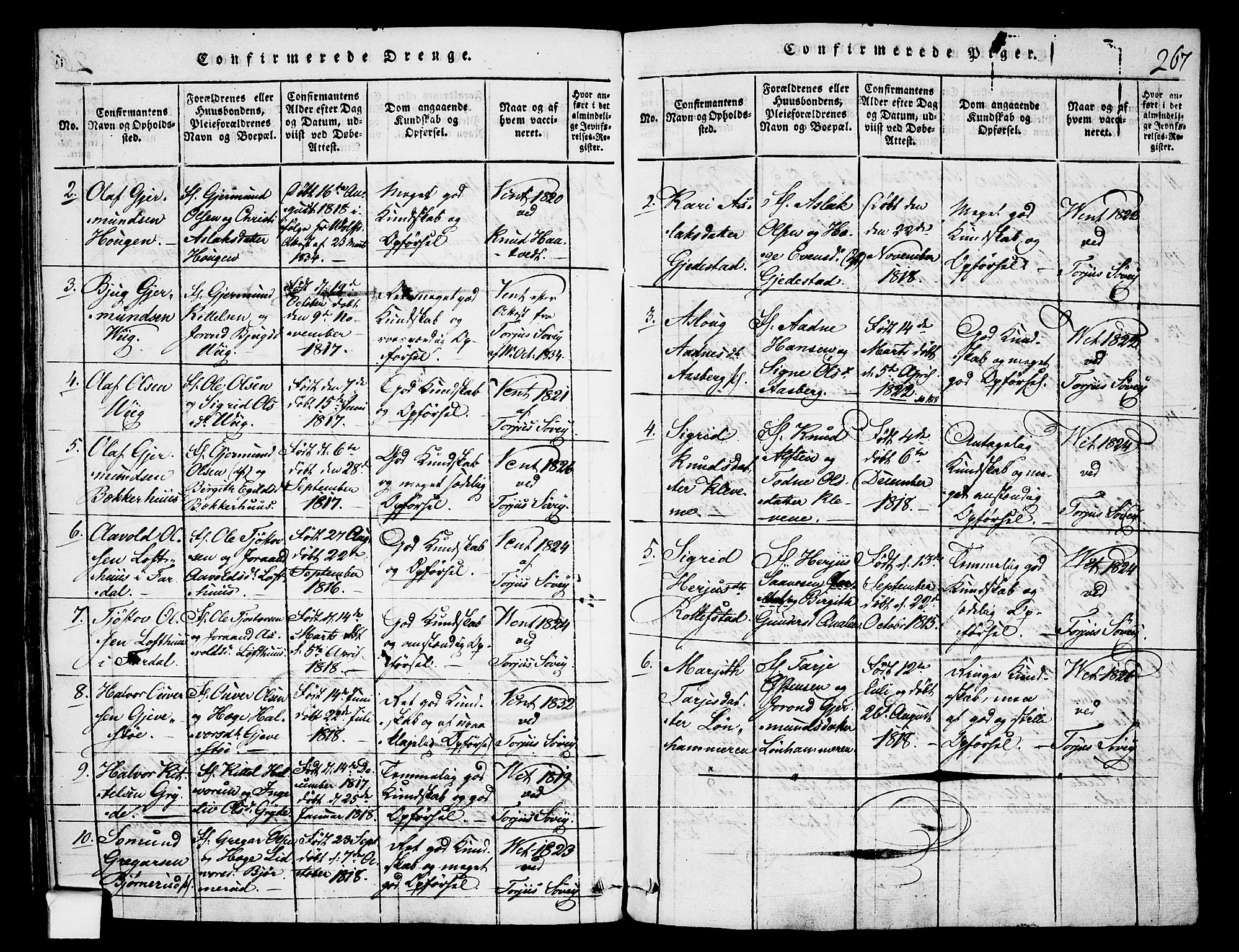 Fyresdal kirkebøker, AV/SAKO-A-263/F/Fa/L0003: Parish register (official) no. I 3, 1815-1840, p. 267