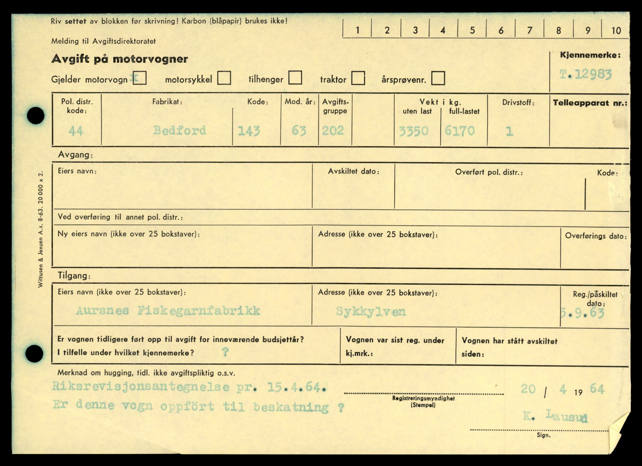 Møre og Romsdal vegkontor - Ålesund trafikkstasjon, AV/SAT-A-4099/F/Fe/L0036: Registreringskort for kjøretøy T 12831 - T 13030, 1927-1998, p. 2279