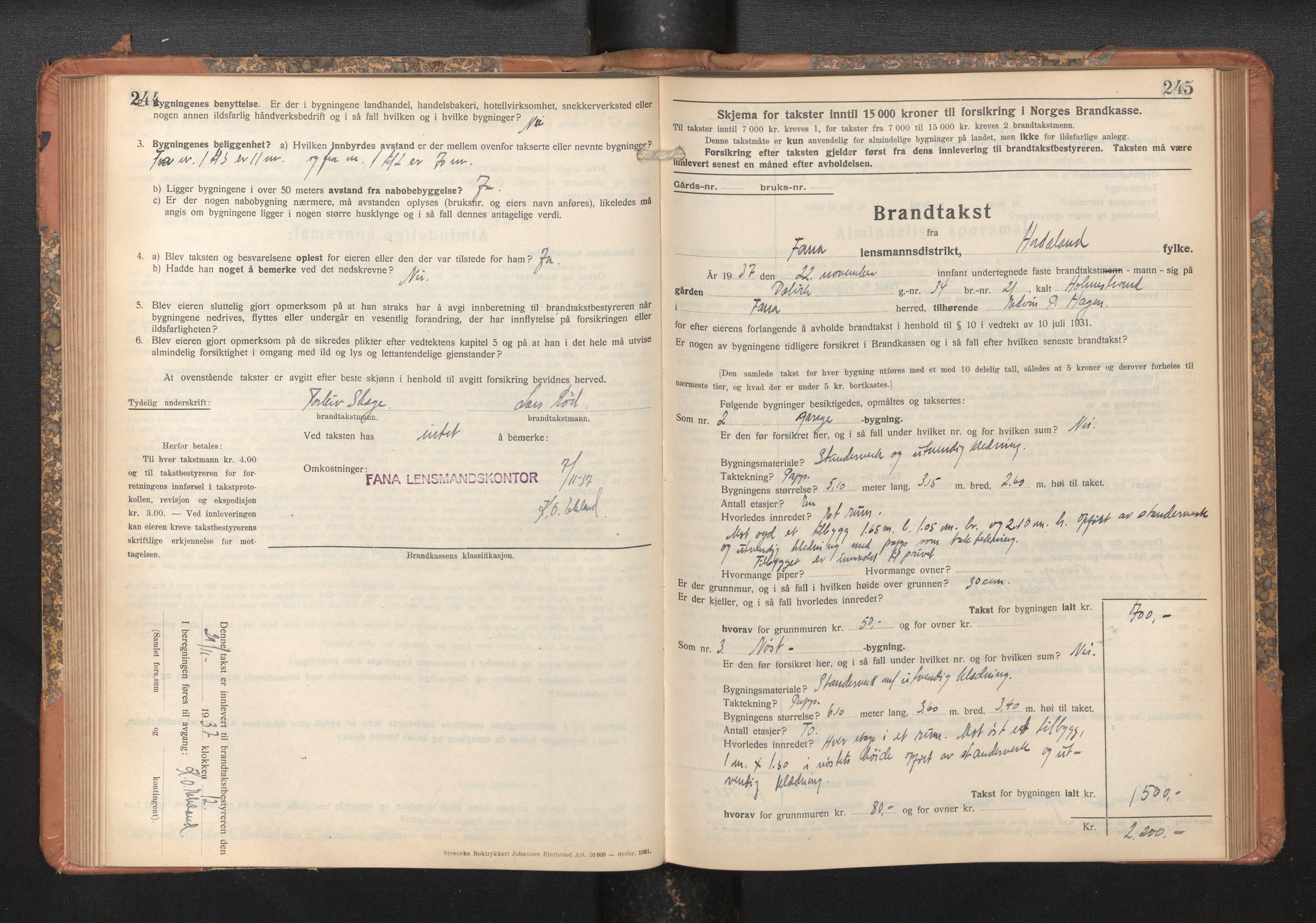 Lensmannen i Fana, AV/SAB-A-31801/0012/L0024: Branntakstprotokoll skjematakst, 1935-1948, p. 244-245