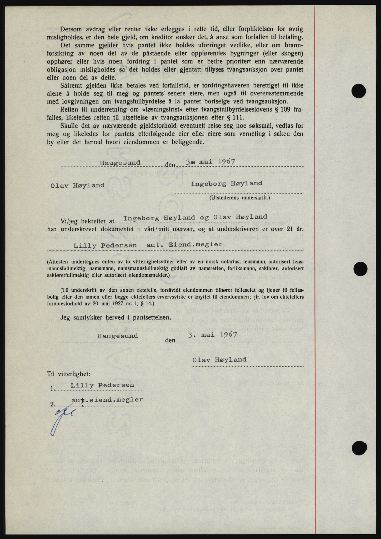 Haugesund tingrett, SAST/A-101415/01/II/IIC/L0056: Mortgage book no. B 56, 1966-1967, Diary no: : 1168/1967