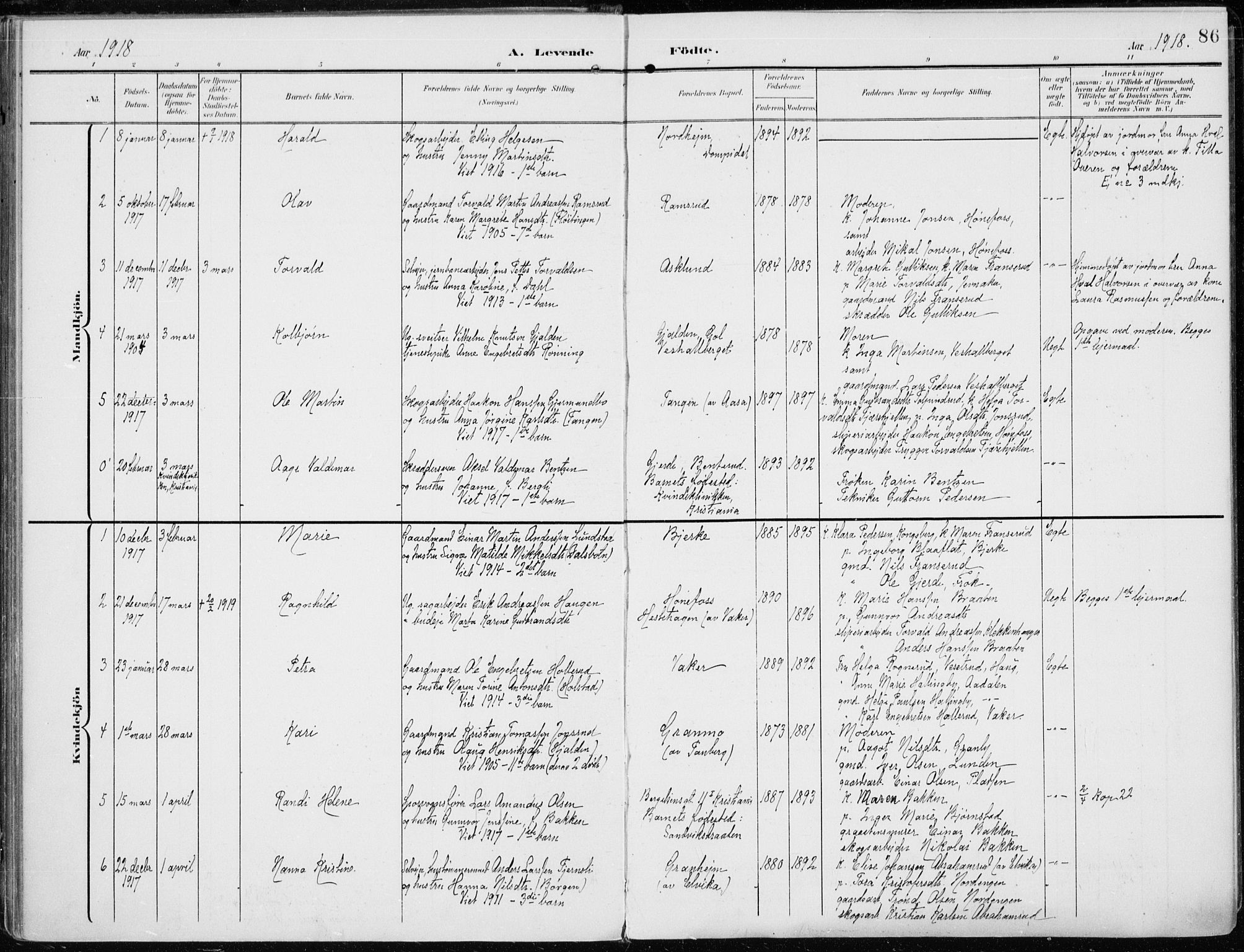 Norderhov kirkebøker, AV/SAKO-A-237/F/Fa/L0017: Parish register (official) no. 17, 1903-1919, p. 86