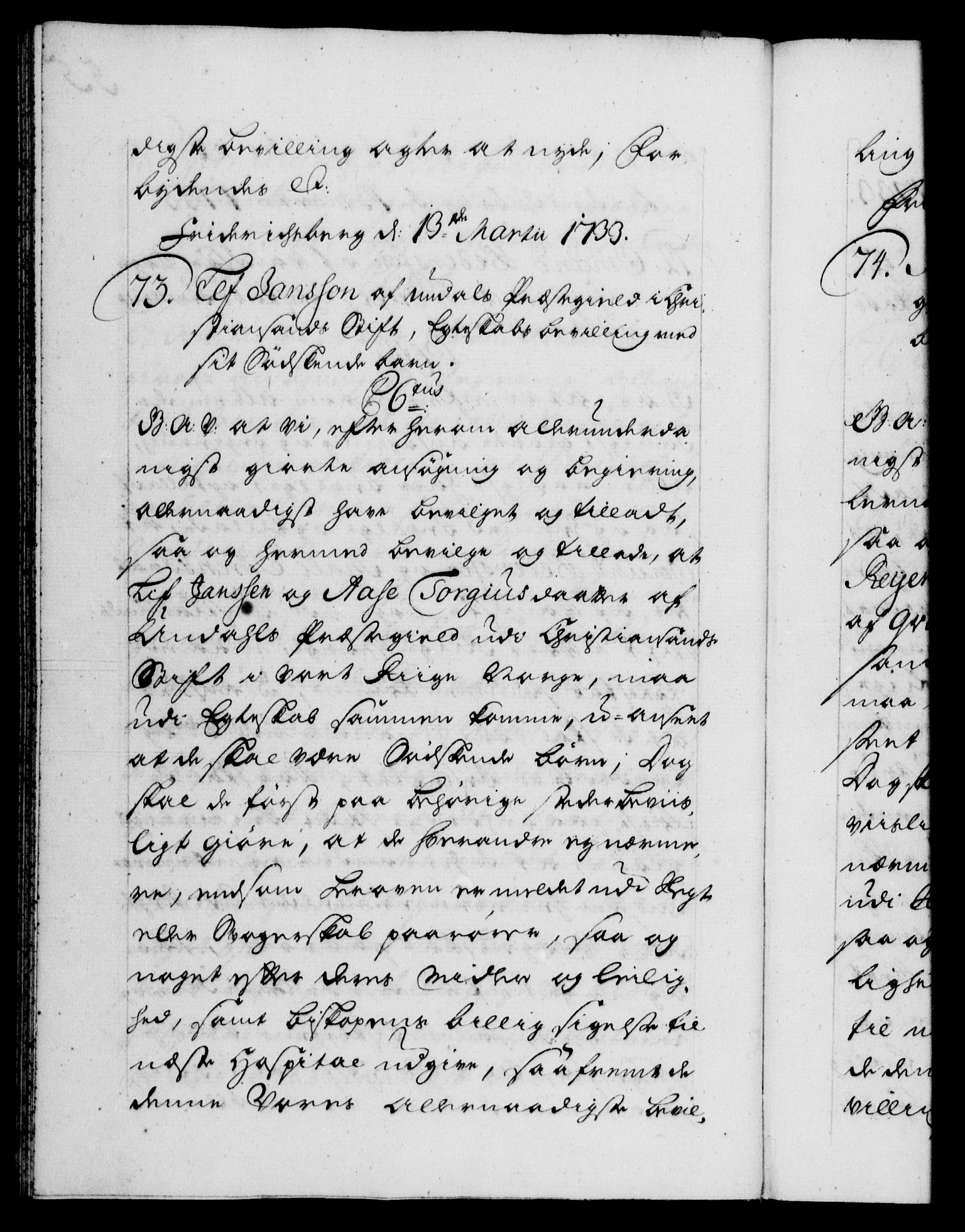 Danske Kanselli 1572-1799, AV/RA-EA-3023/F/Fc/Fca/Fcaa/L0028: Norske registre, 1733-1734, p. 55b