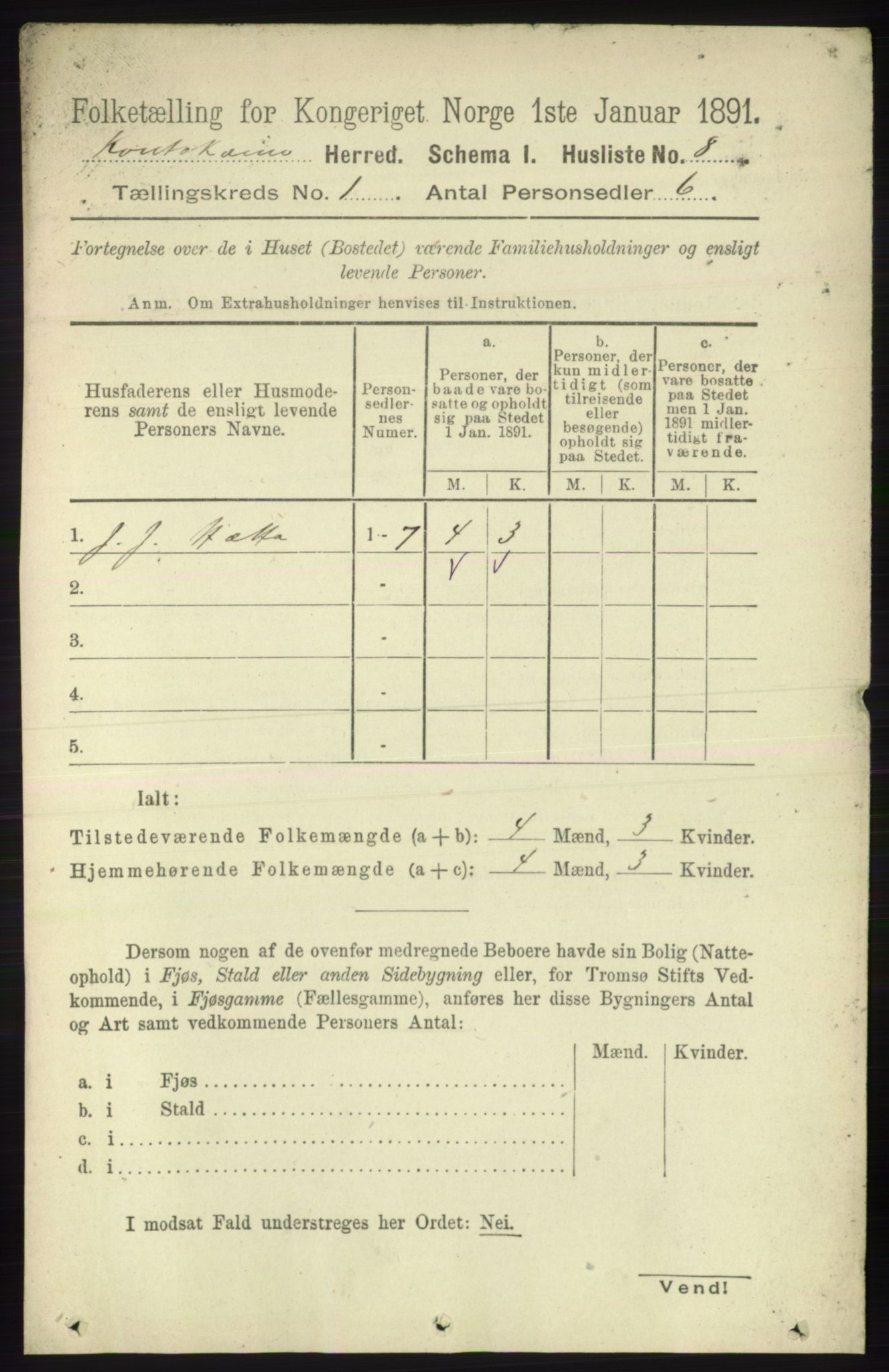 RA, 1891 census for 2011 Kautokeino, 1891, p. 21