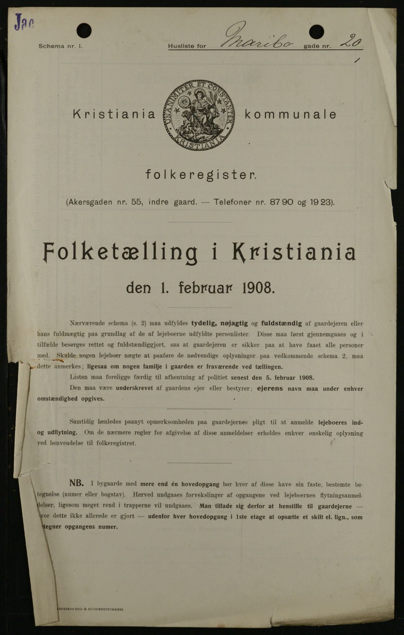 OBA, Municipal Census 1908 for Kristiania, 1908, p. 54267