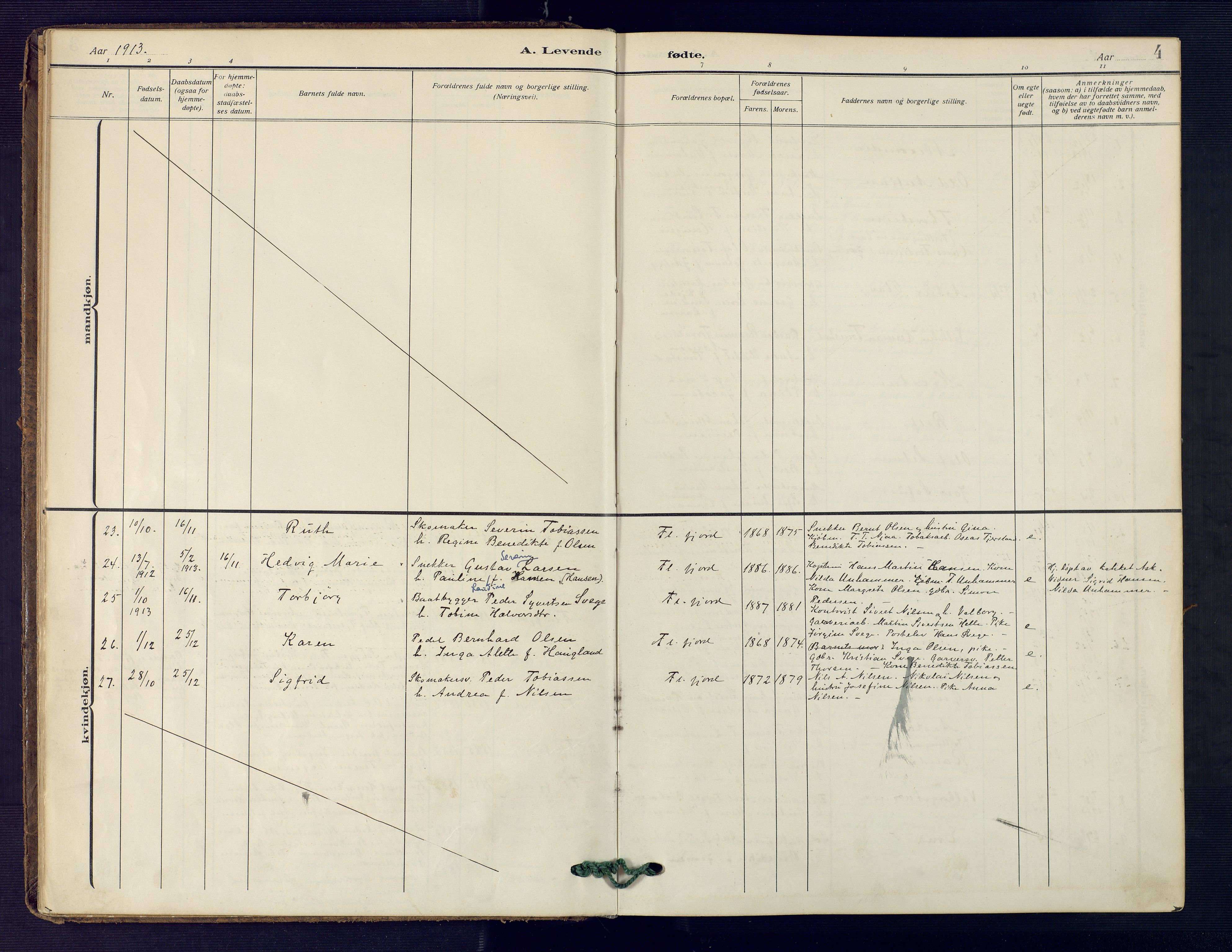 Flekkefjord sokneprestkontor, AV/SAK-1111-0012/F/Fa/Faa/L0003: Parish register (official) no. A 3, 1913-1928, p. 4