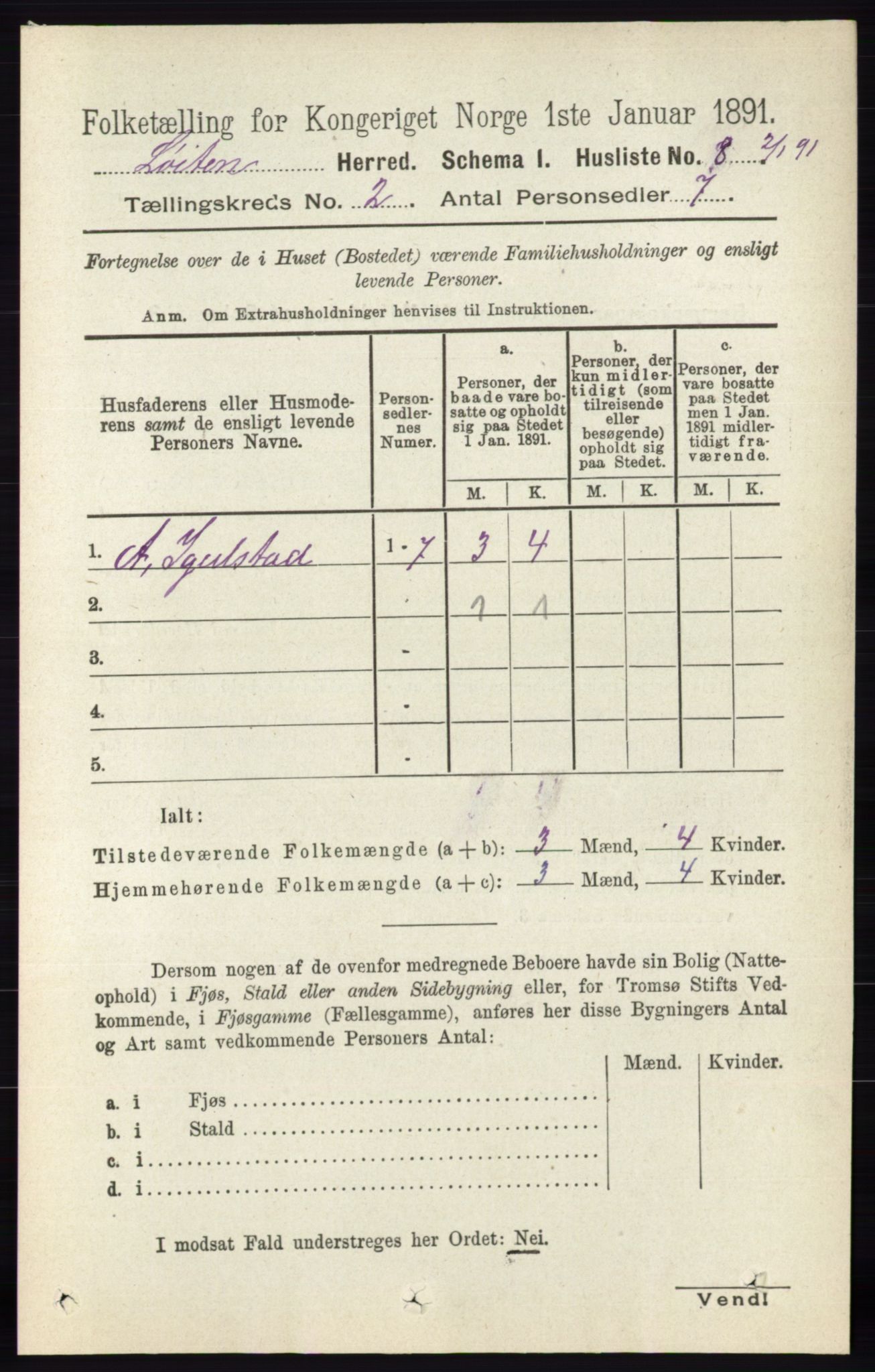 RA, 1891 census for 0415 Løten, 1891, p. 1380