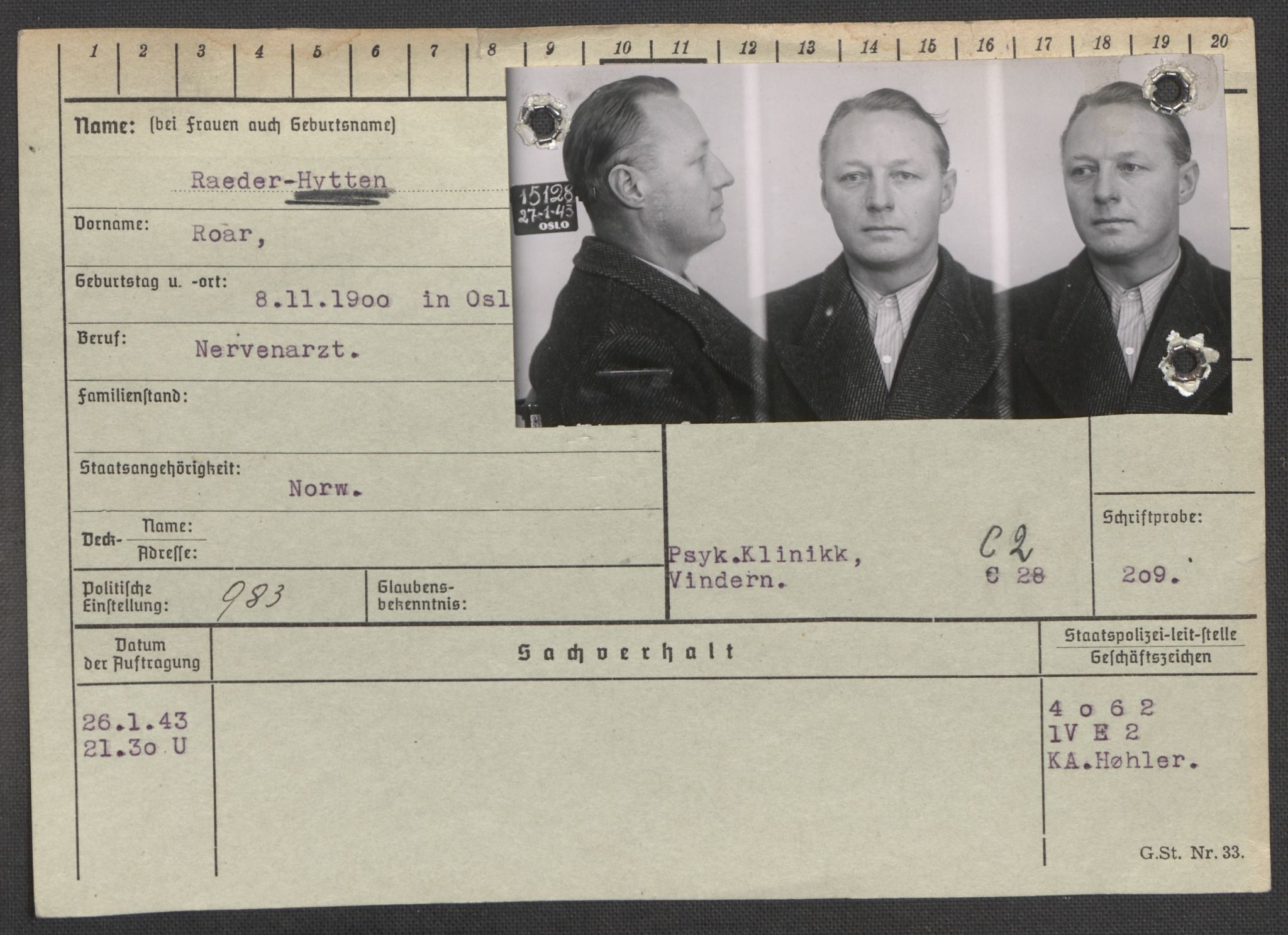 Befehlshaber der Sicherheitspolizei und des SD, AV/RA-RAFA-5969/E/Ea/Eaa/L0004: Register over norske fanger i Møllergata 19: Hal-Hæ, 1940-1945, p. 1481