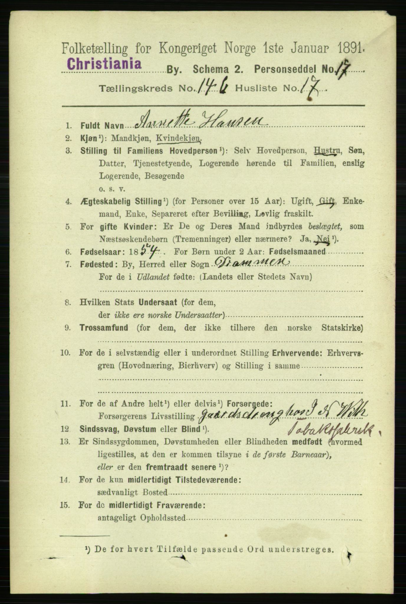 RA, 1891 census for 0301 Kristiania, 1891, p. 81520