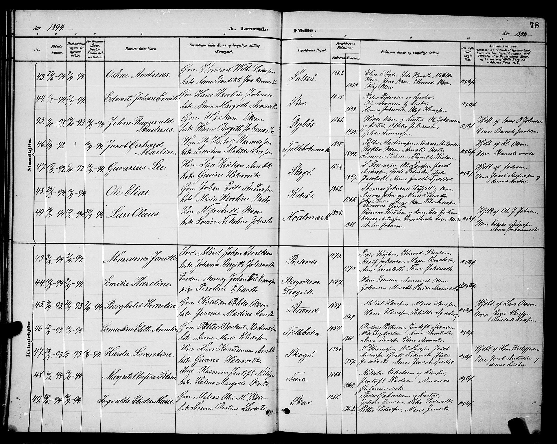 Ministerialprotokoller, klokkerbøker og fødselsregistre - Nordland, SAT/A-1459/863/L0914: Parish register (copy) no. 863C04, 1886-1897, p. 78