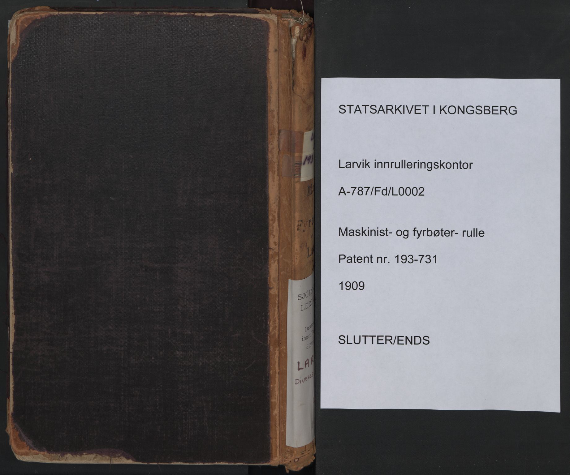 Larvik innrulleringskontor, AV/SAKO-A-787/F/Fd/L0002: Maskinist- og fyrbøter- rulle, 1909-1948