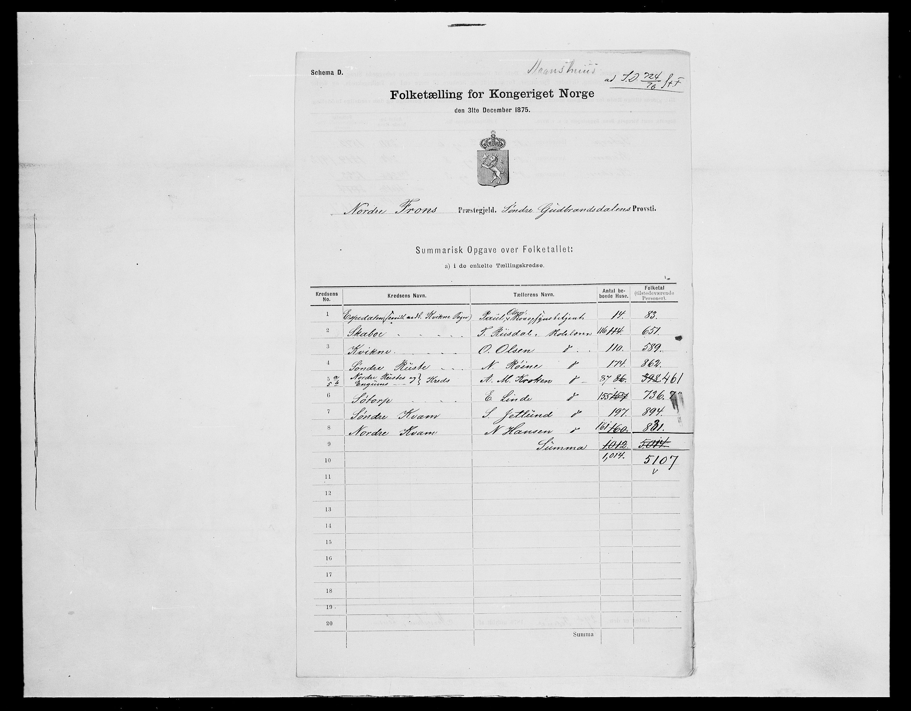 SAH, 1875 census for 0518P Nord-Fron, 1875, p. 16