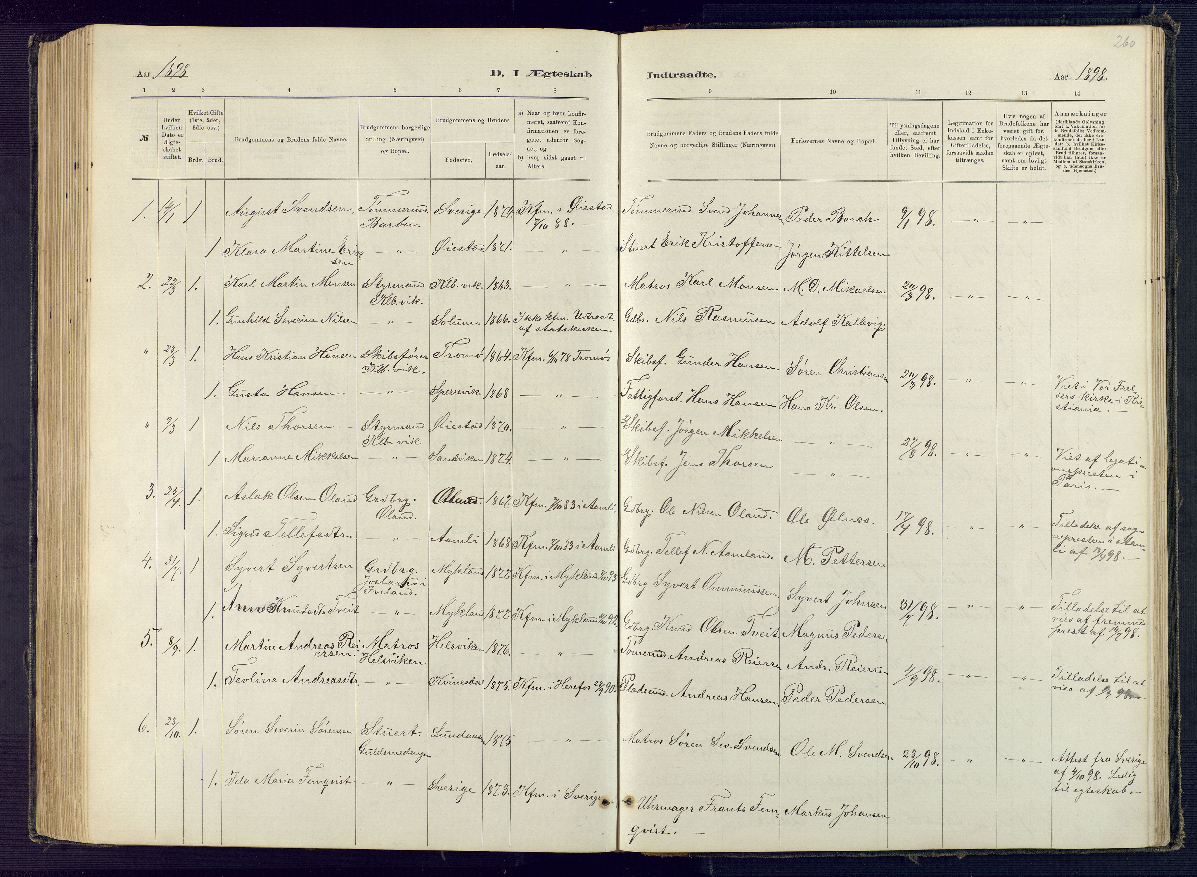 Hisøy sokneprestkontor, SAK/1111-0020/F/Fb/L0003: Parish register (copy) no. B 3, 1885-1905, p. 260