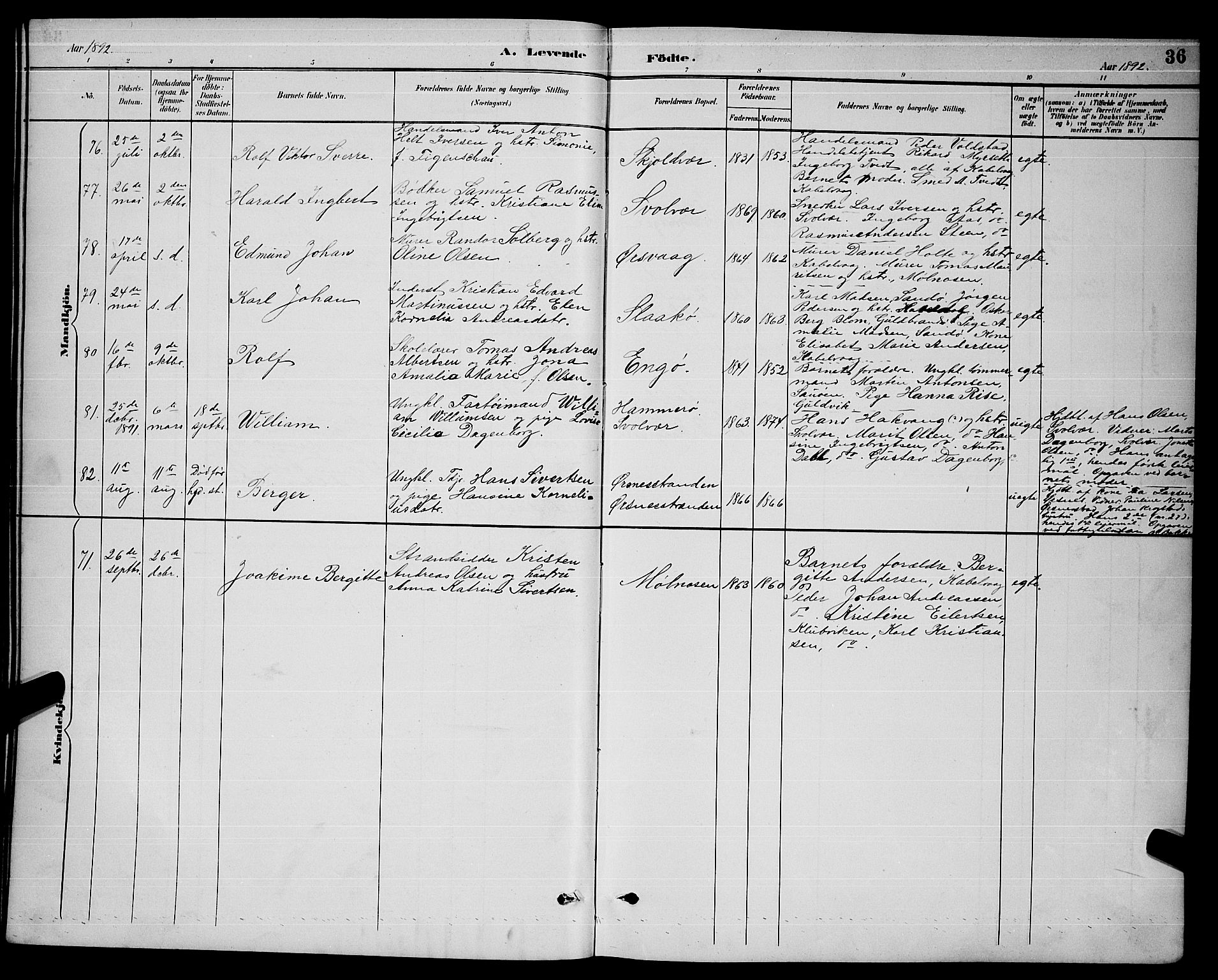 Ministerialprotokoller, klokkerbøker og fødselsregistre - Nordland, SAT/A-1459/874/L1077: Parish register (copy) no. 874C06, 1891-1900, p. 36