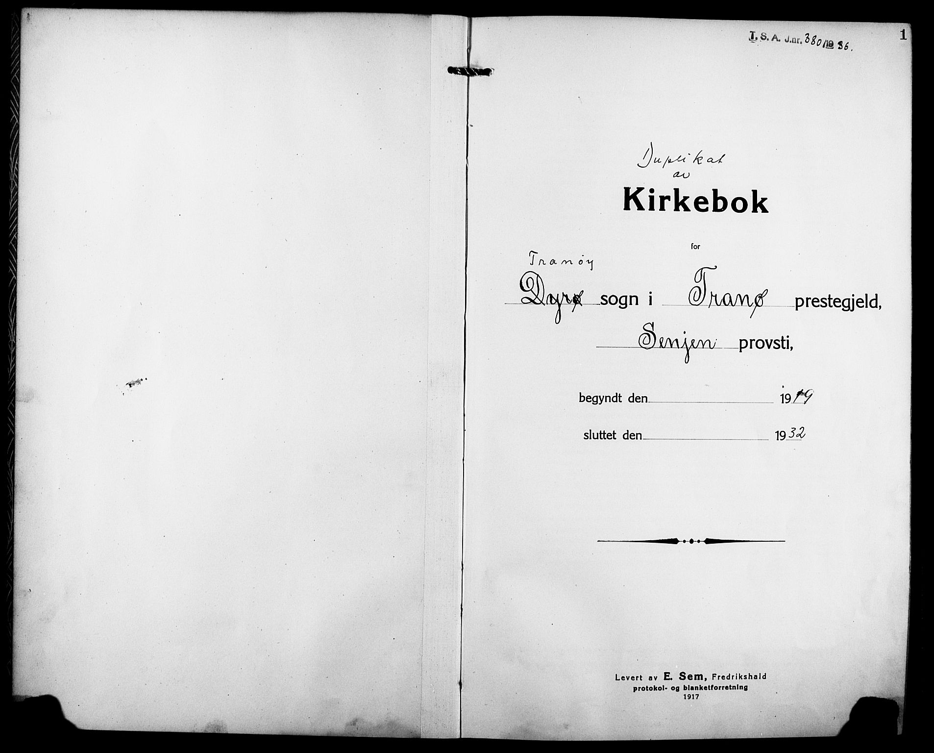 Tranøy sokneprestkontor, AV/SATØ-S-1313/I/Ia/Iab/L0006klokker: Parish register (copy) no. 6, 1919-1932, p. 1