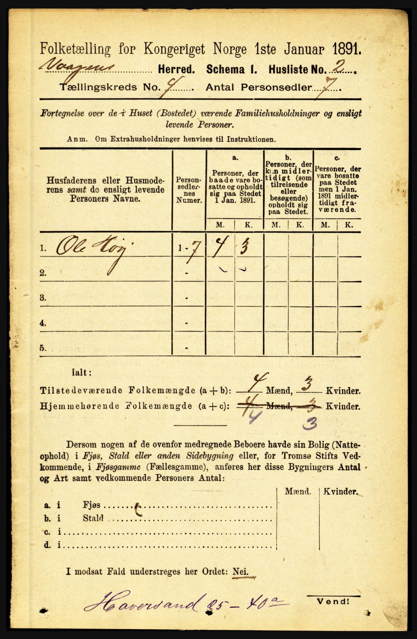 RA, 1891 census for 1865 Vågan, 1891, p. 882