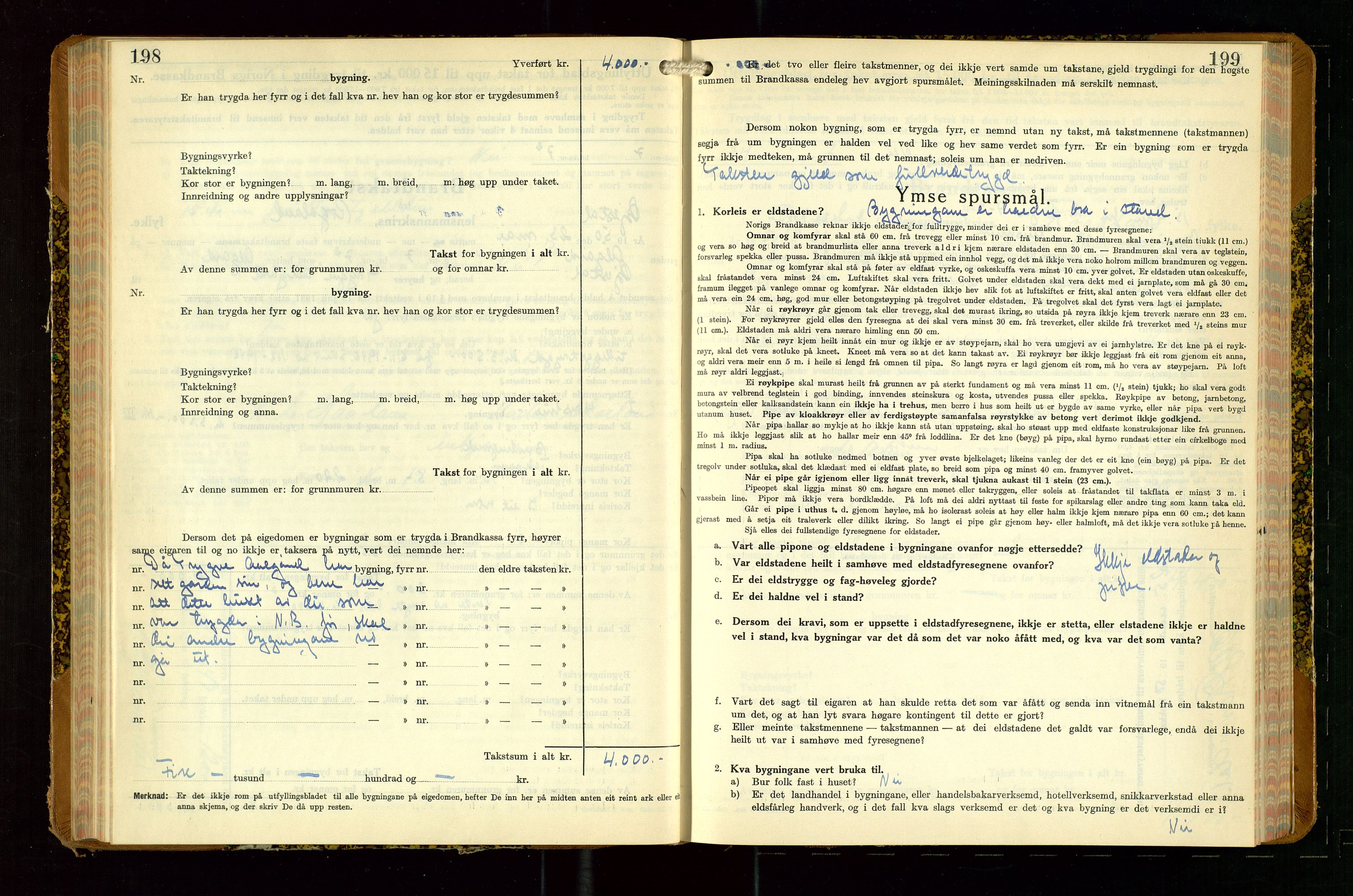 Gjesdal lensmannskontor, SAST/A-100441/Go/L0008: Branntakstskjemaprotokoll, 1937-1955, p. 198-199