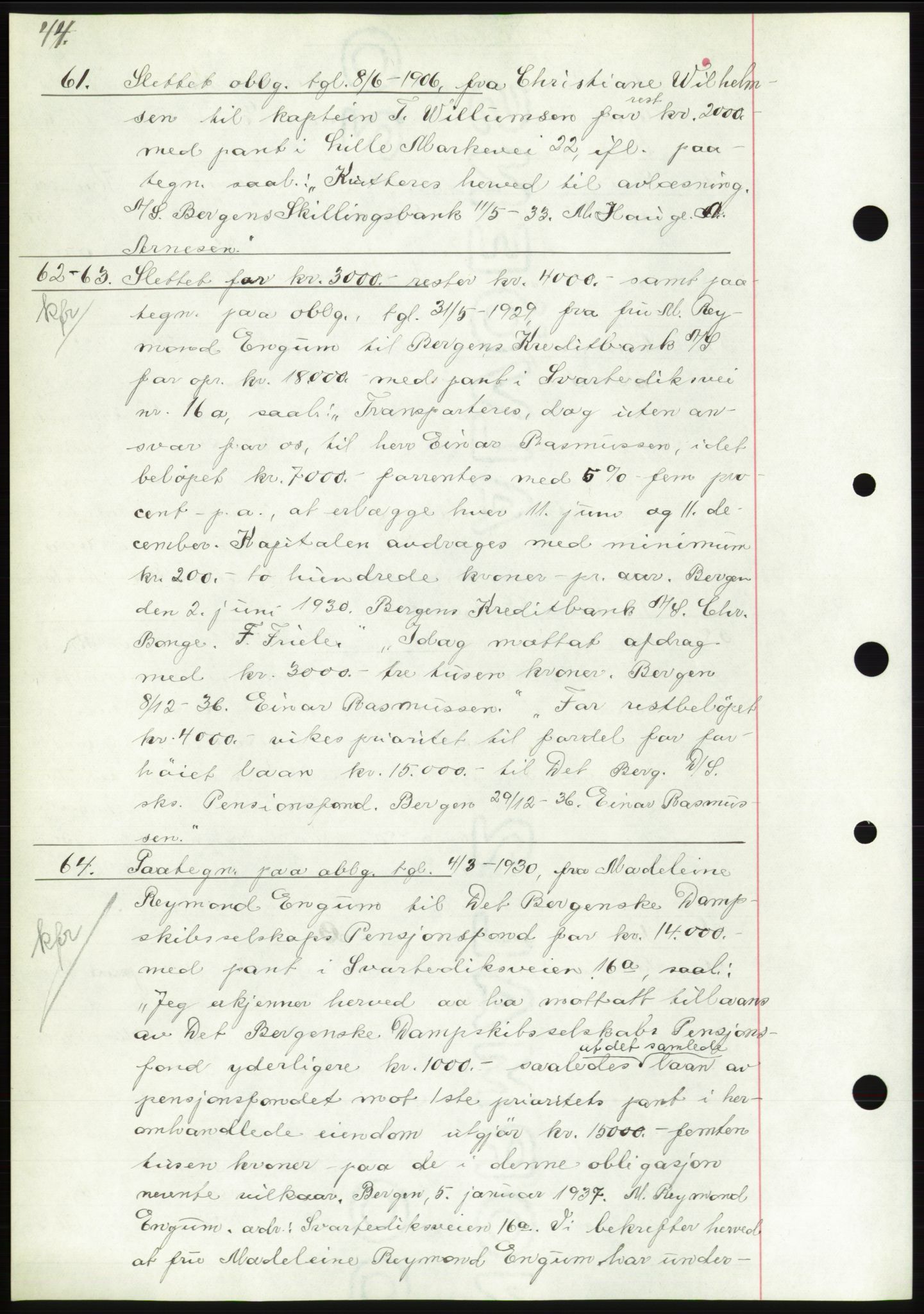 Byfogd og Byskriver i Bergen, AV/SAB-A-3401/03: Mortgage book no. C 3, 1936-1937, Diary no: : 61/1937