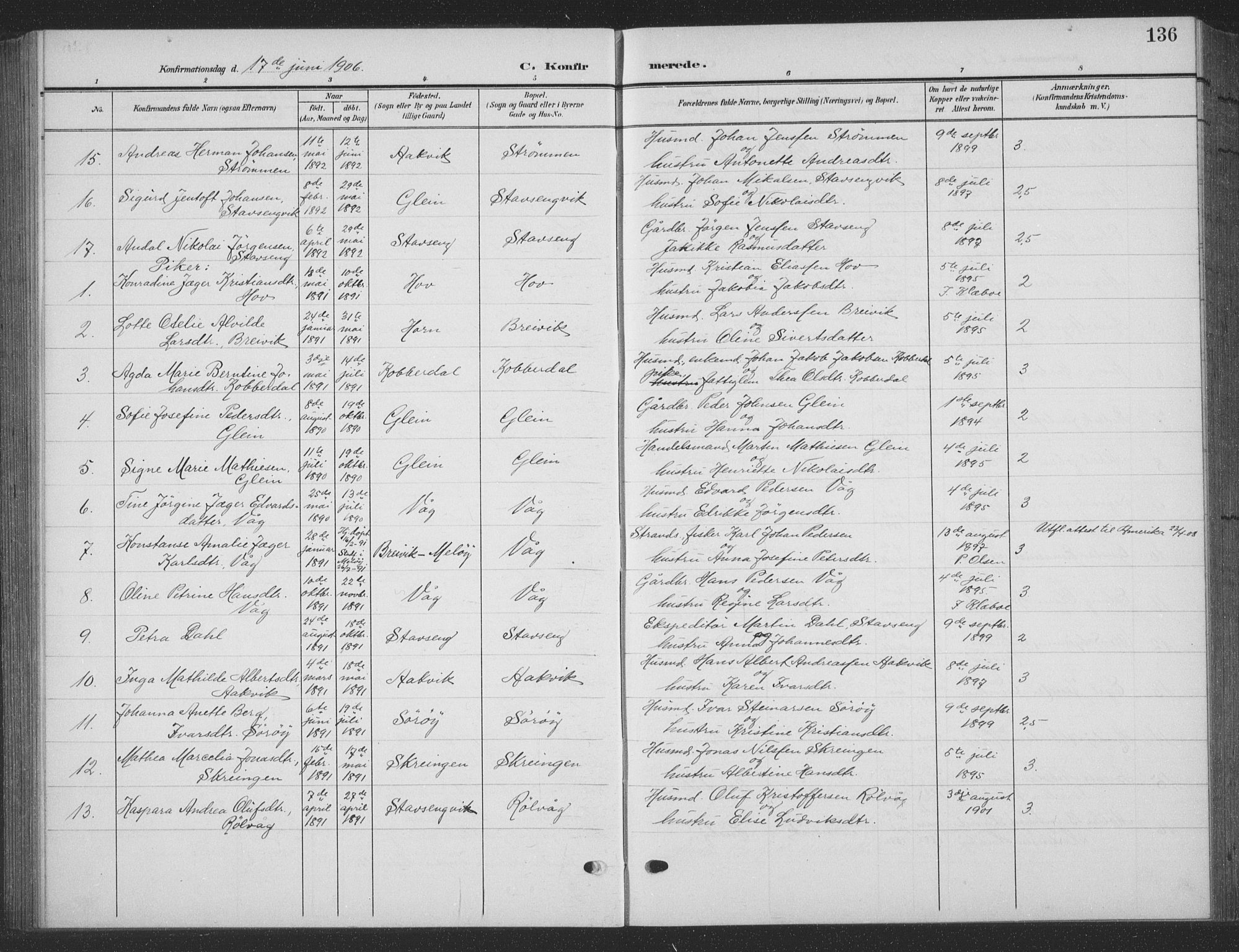 Ministerialprotokoller, klokkerbøker og fødselsregistre - Nordland, AV/SAT-A-1459/835/L0533: Parish register (copy) no. 835C05, 1906-1939, p. 136