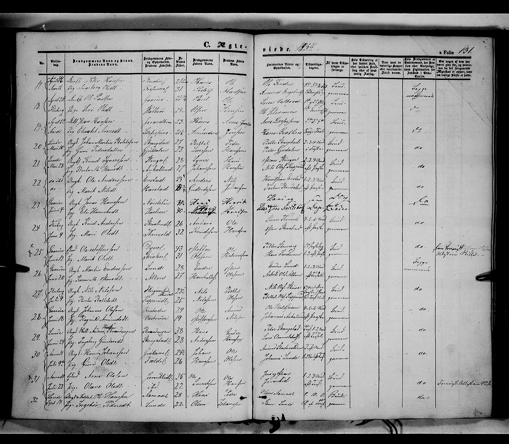 Land prestekontor, SAH/PREST-120/H/Ha/Haa/L0010: Parish register (official) no. 10, 1847-1859, p. 131