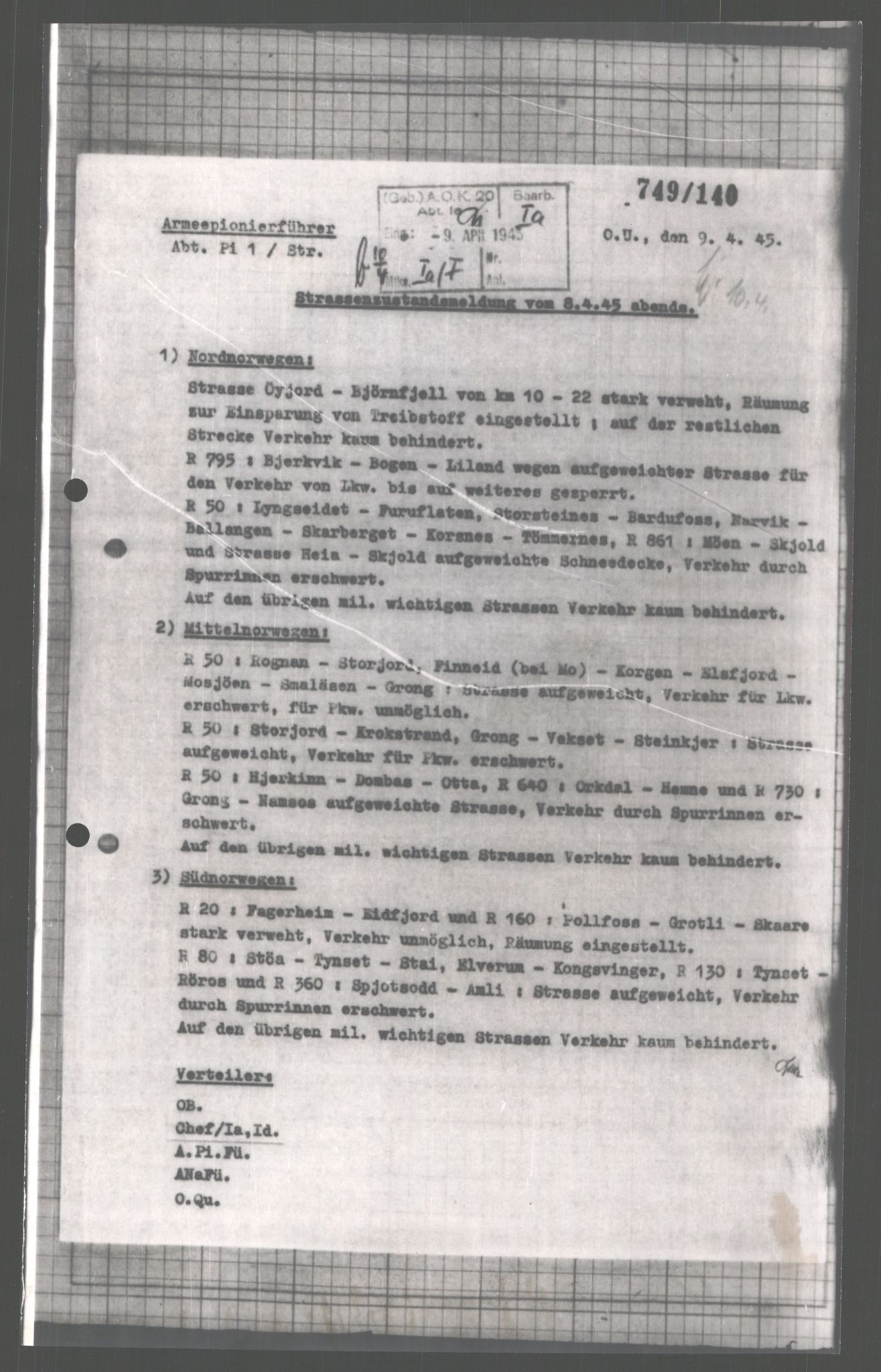 Forsvarets Overkommando. 2 kontor. Arkiv 11.4. Spredte tyske arkivsaker, AV/RA-RAFA-7031/D/Dar/Dara/L0004: Krigsdagbøker for 20. Gebirgs-Armee-Oberkommando (AOK 20), 1945, p. 459