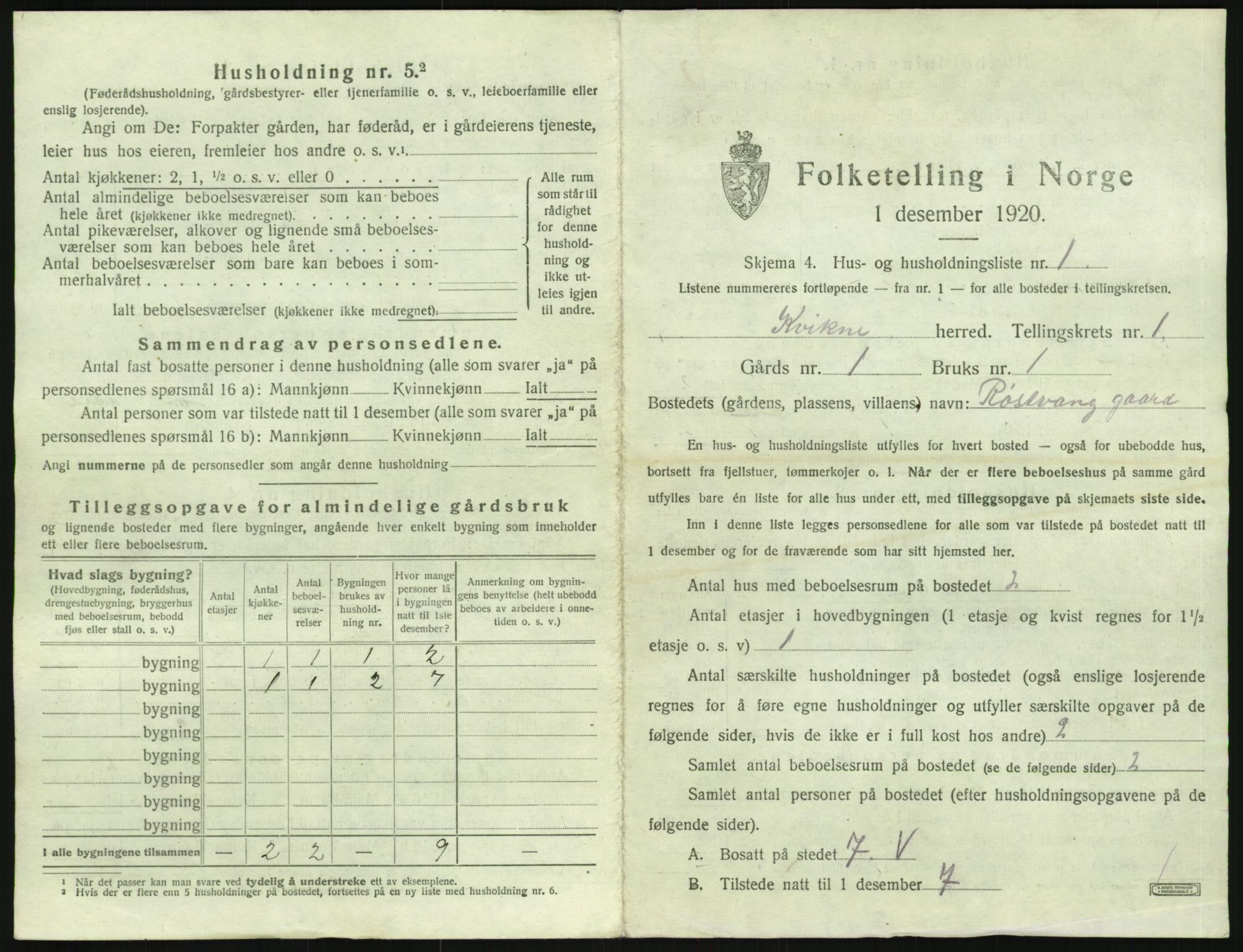 SAH, 1920 census for Kvikne, 1920, p. 34