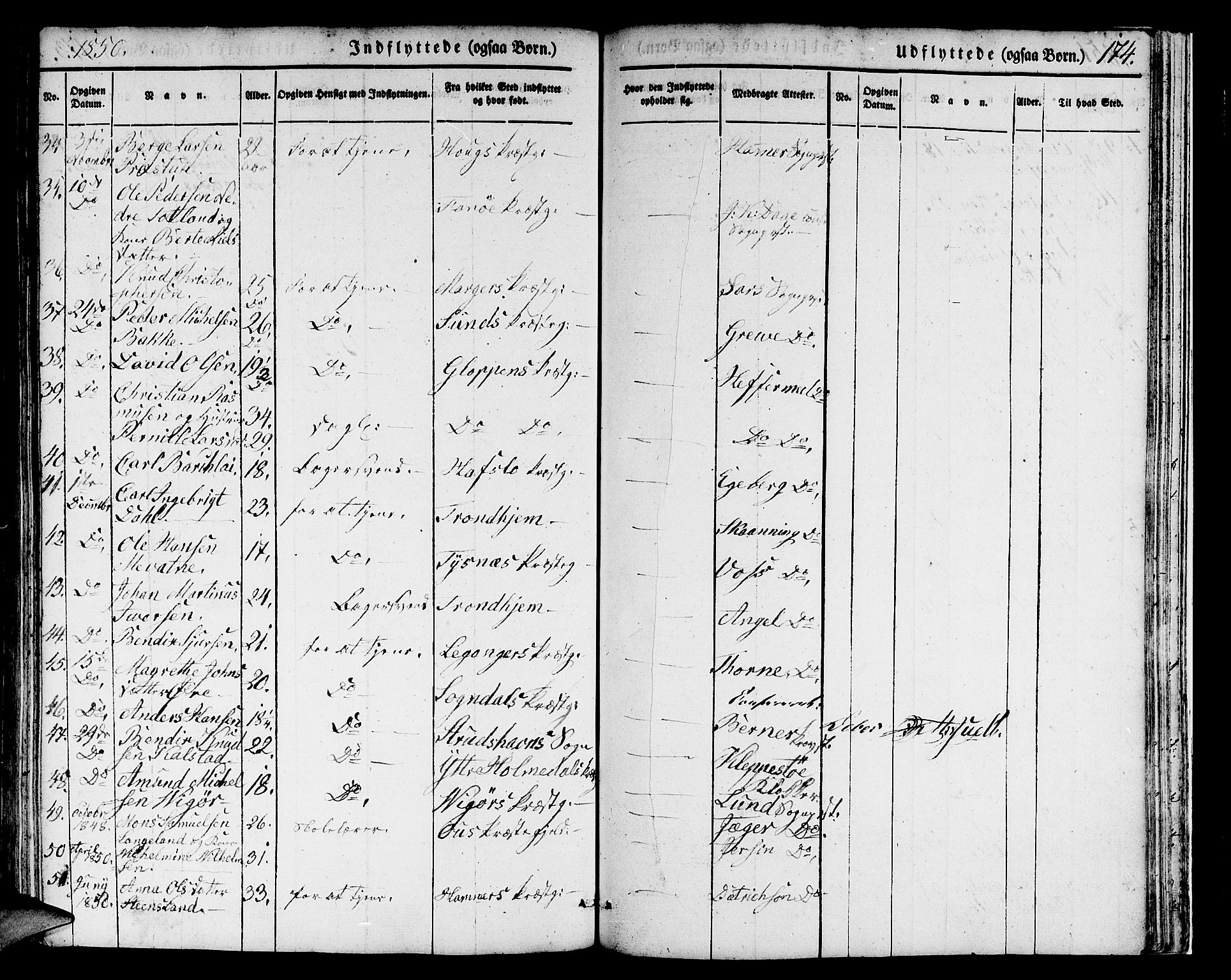 Domkirken sokneprestembete, SAB/A-74801/H/Hab/L0029: Parish register (copy) no. D 1, 1839-1857, p. 174