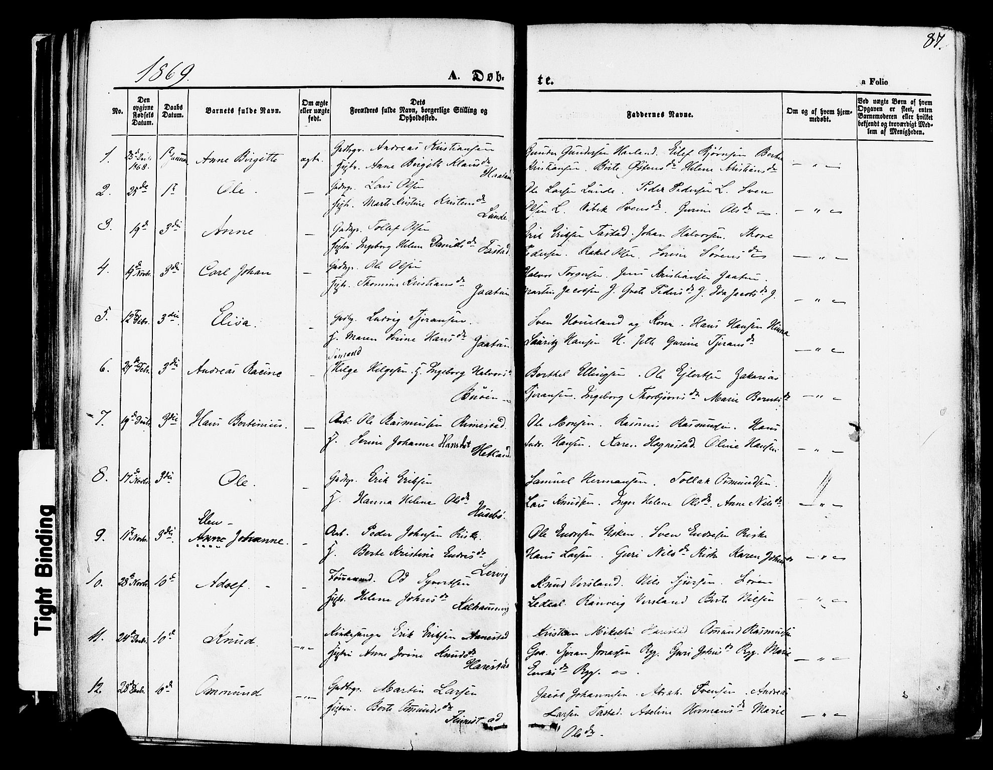 Hetland sokneprestkontor, SAST/A-101826/30/30BA/L0003: Parish register (official) no. A 3, 1862-1876, p. 87