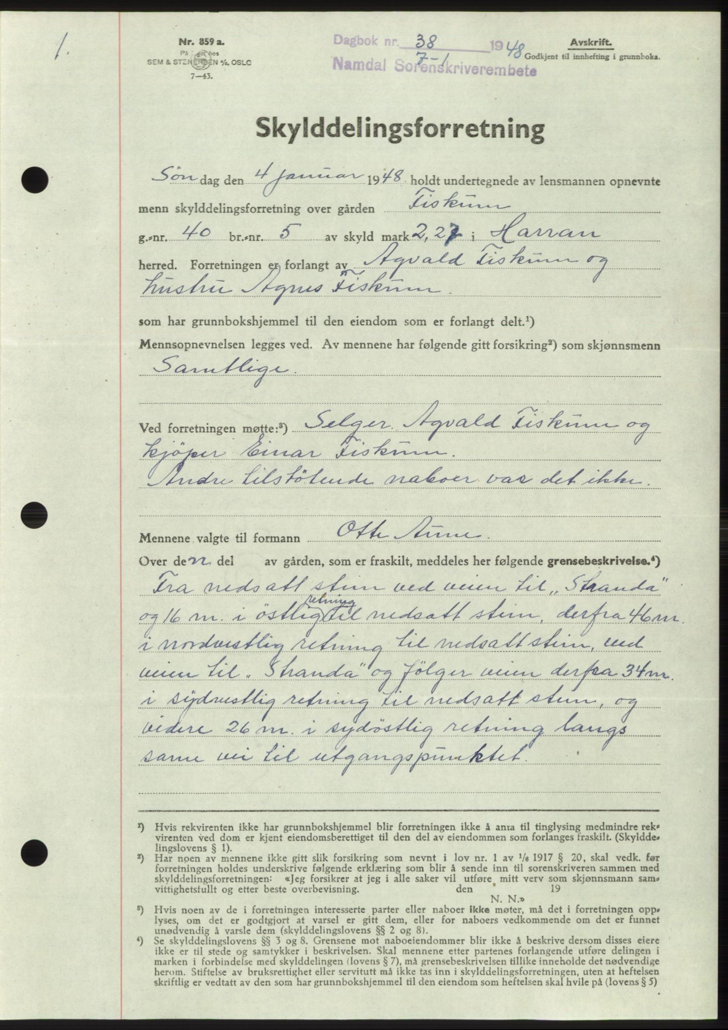 Namdal sorenskriveri, SAT/A-4133/1/2/2C: Mortgage book no. -, 1947-1948, Diary no: : 38/1948