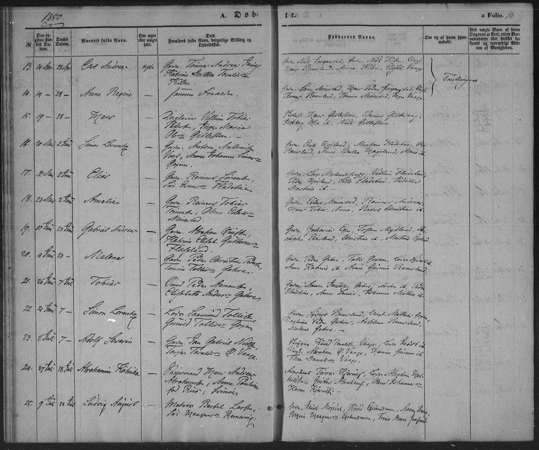 Sør-Audnedal sokneprestkontor, SAK/1111-0039/F/Fa/Faa/L0002: Parish register (official) no. A 2, 1848-1867, p. 10