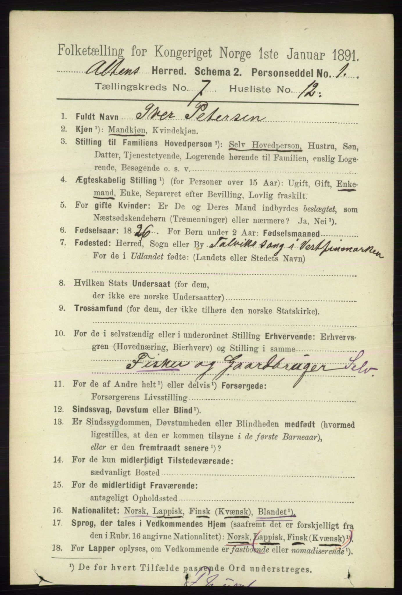 RA, 1891 census for 2012 Alta, 1891, p. 2167