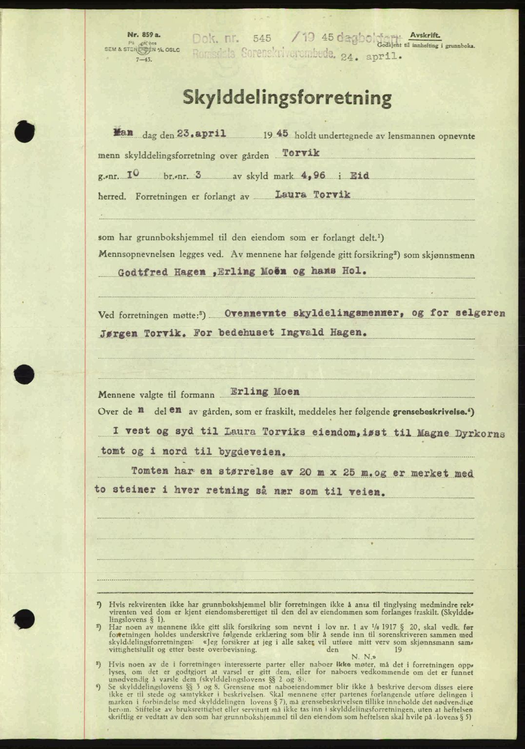 Romsdal sorenskriveri, AV/SAT-A-4149/1/2/2C: Mortgage book no. A17, 1944-1945, Diary no: : 545/1945