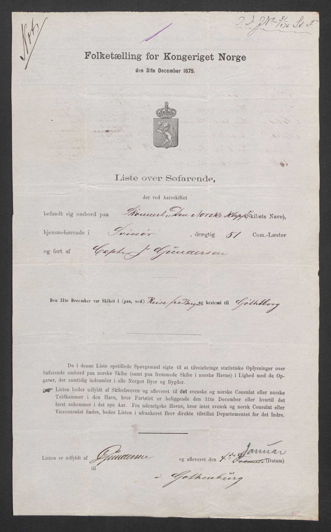 RA, 1875 census, lists of crew on ships: Ships in ports abroad, 1875, p. 1133