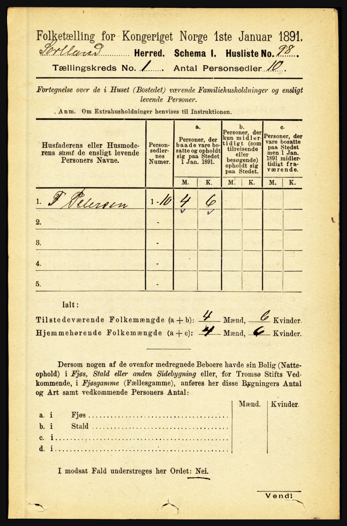 RA, 1891 census for 1870 Sortland, 1891, p. 115