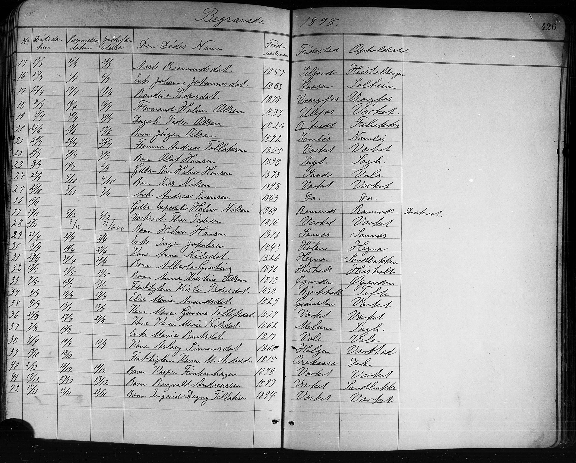 Holla kirkebøker, SAKO/A-272/G/Ga/L0005: Parish register (copy) no. I 5, 1891-1917, p. 426