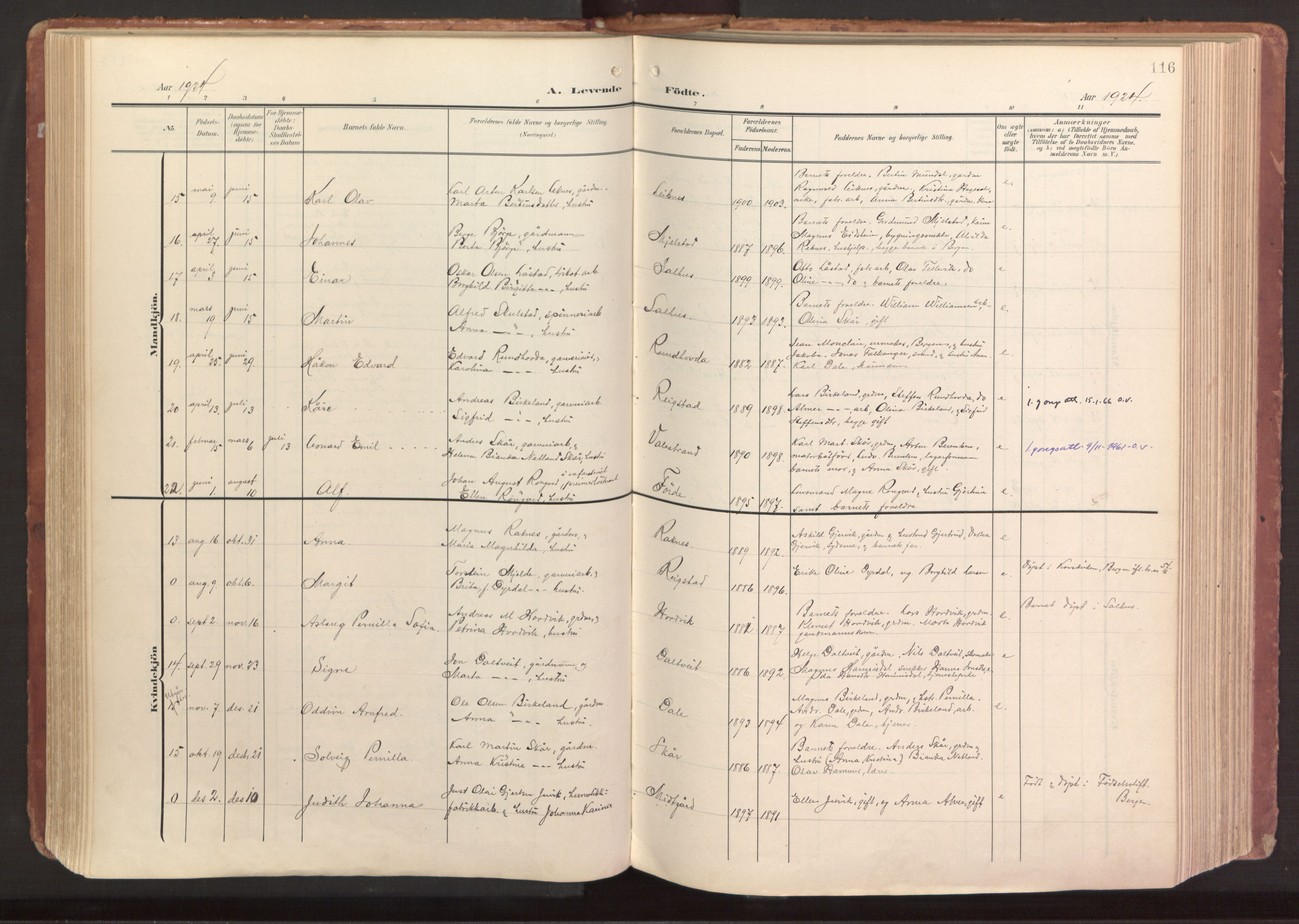 Hamre sokneprestembete, AV/SAB-A-75501/H/Ha/Haa/Haab/L0002: Parish register (official) no. B 2, 1905-1924, p. 116