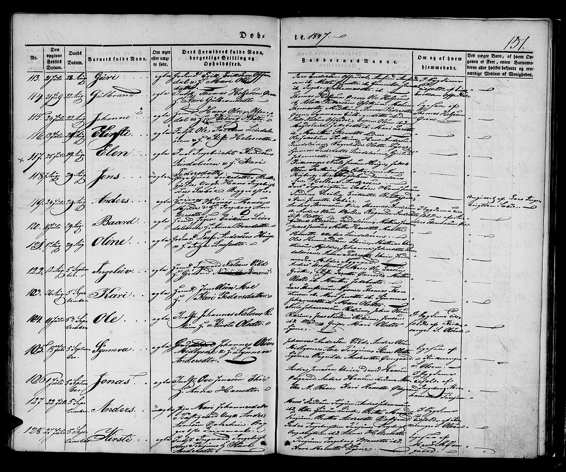 Lærdal sokneprestembete, AV/SAB-A-81201: Parish register (official) no. A 6, 1835-1849, p. 151