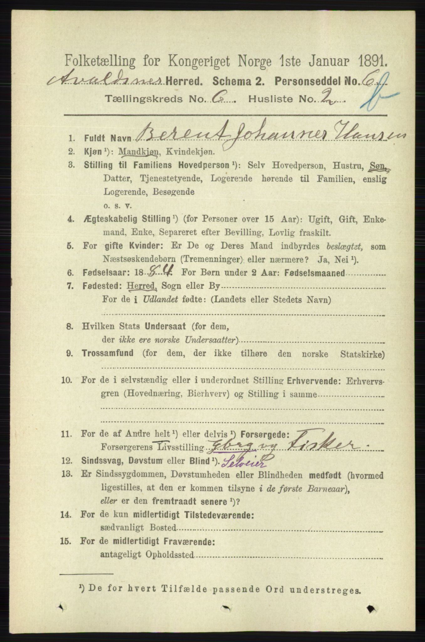 RA, 1891 census for 1147 Avaldsnes, 1891, p. 3244