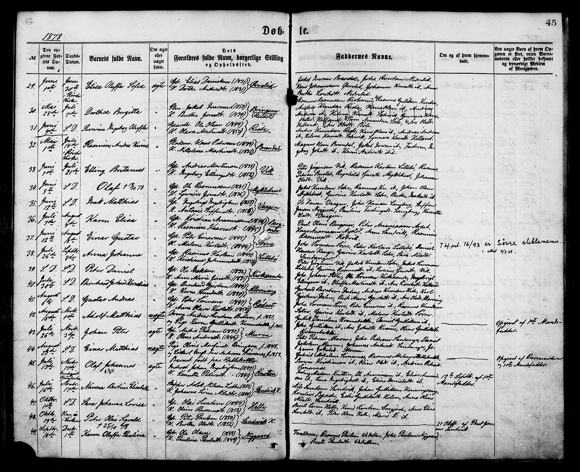 Ministerialprotokoller, klokkerbøker og fødselsregistre - Møre og Romsdal, SAT/A-1454/503/L0035: Parish register (official) no. 503A03, 1865-1884, p. 45