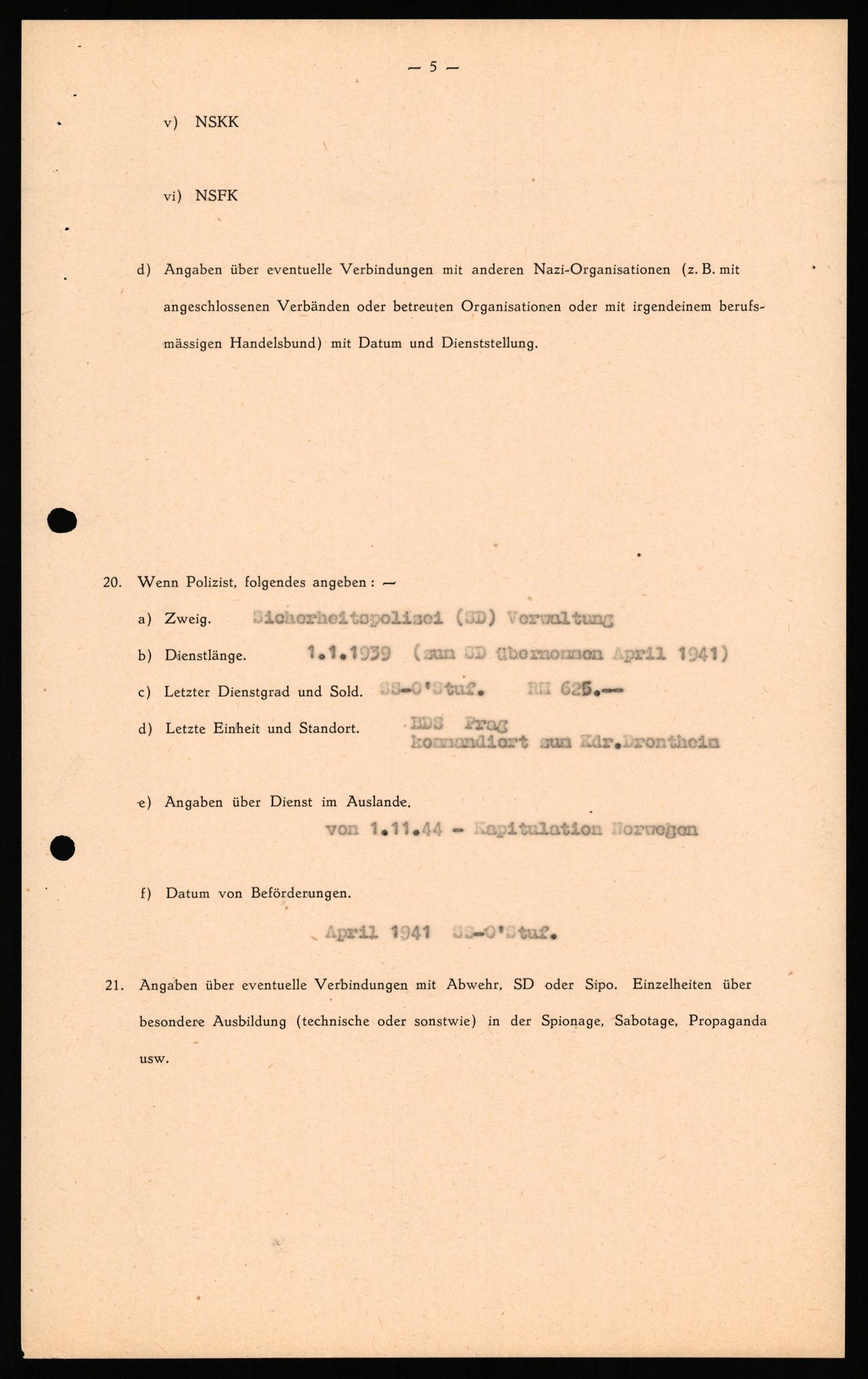 Forsvaret, Forsvarets overkommando II, AV/RA-RAFA-3915/D/Db/L0038: CI Questionaires. Tyske okkupasjonsstyrker i Norge. Østerrikere., 1945-1946, p. 222